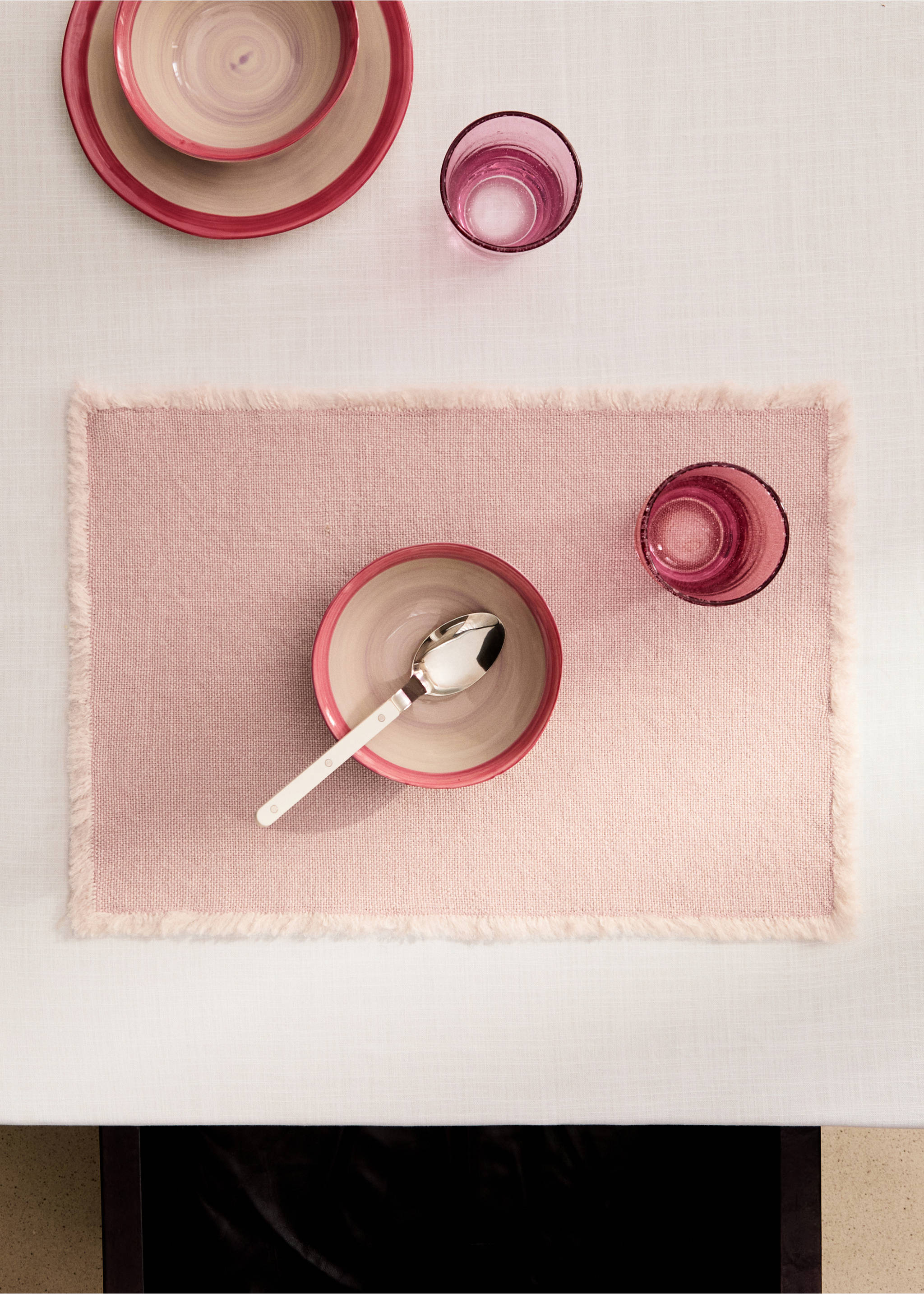 Frayed jute table mat - General plane, Pink. Ref: 27053302-00.