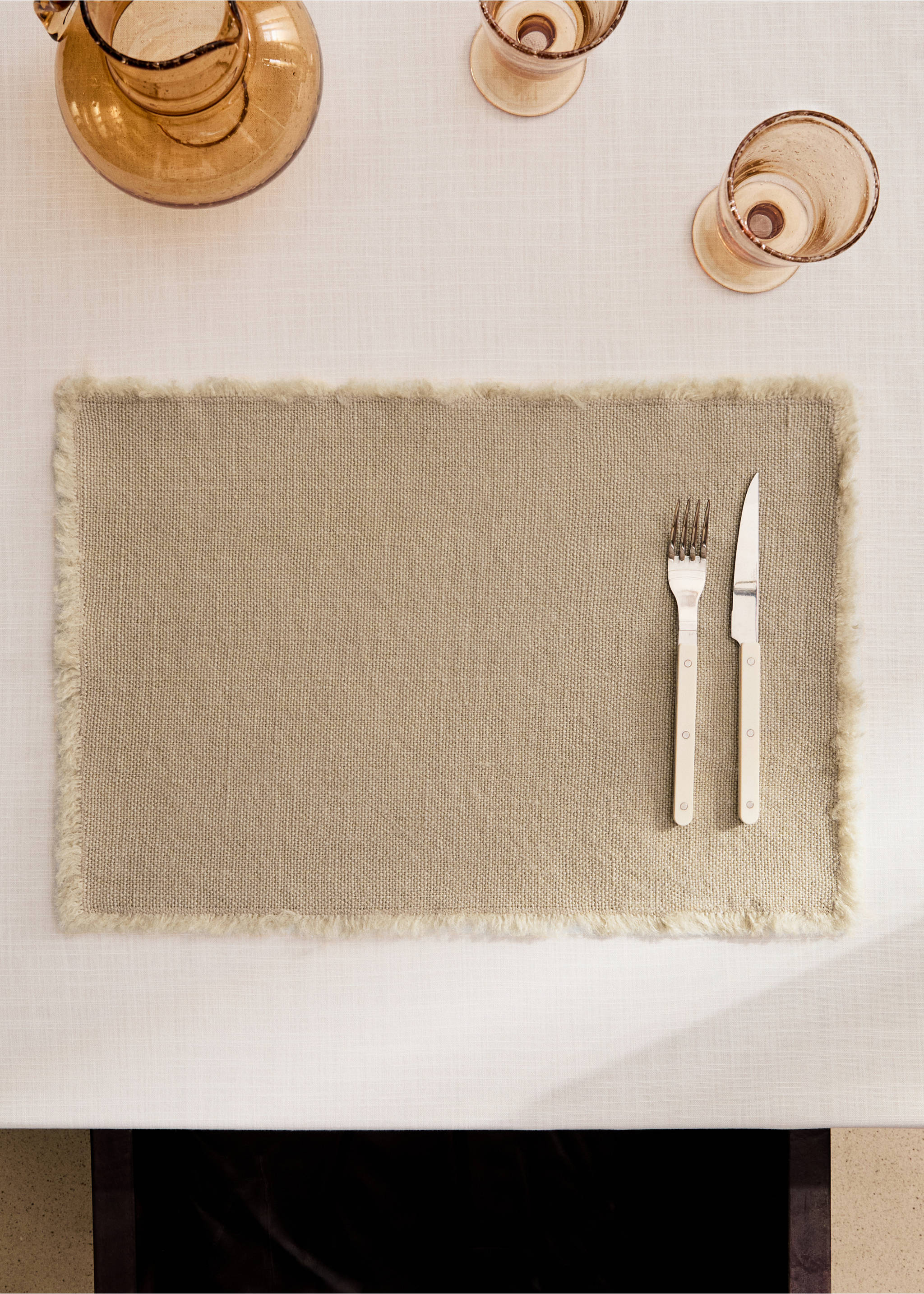 Frayed jute table mat - General plane, Light/Pastel Brown. Ref: 27053302-00.