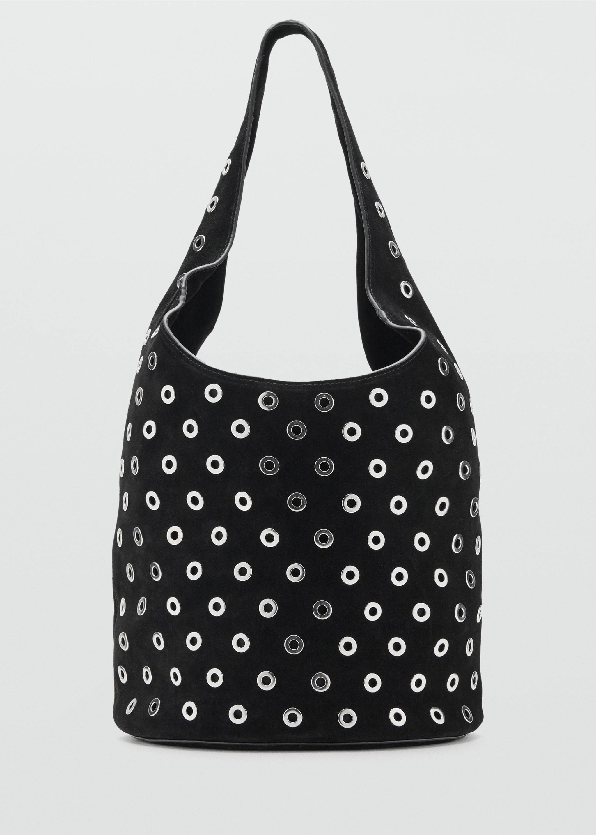Leather drawstring bag with eyelets - Article without model, Black. Ref: 27053304-00.