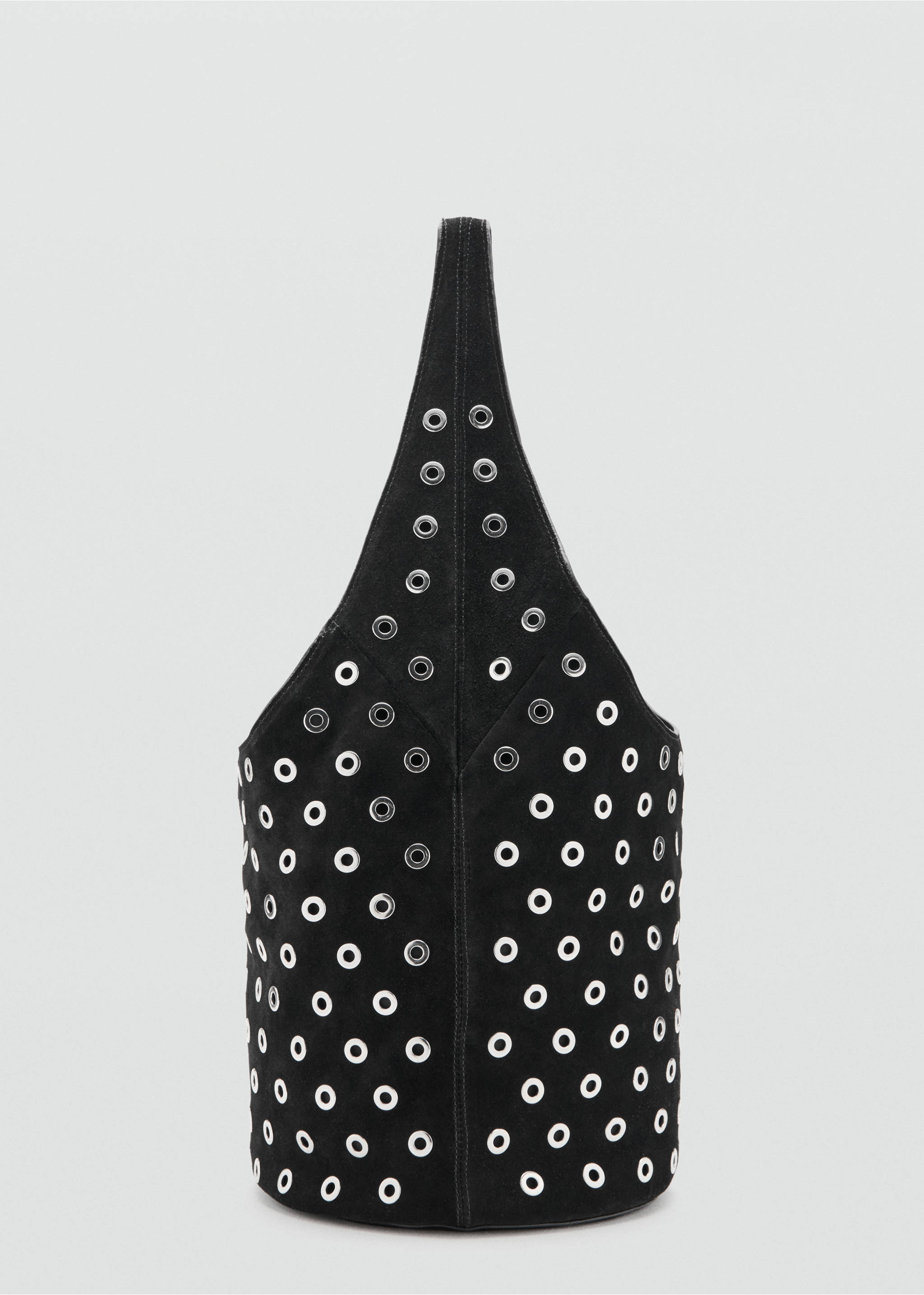 Leather drawstring bag with eyelets - Details of the article 1, Black. Ref: 27053304-00.