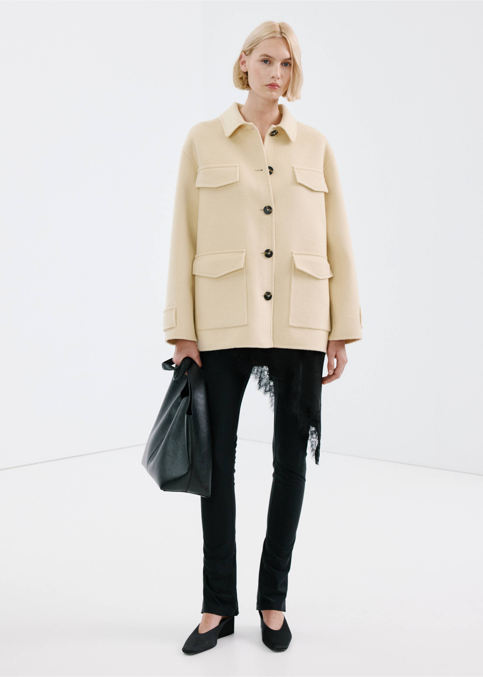 Wool jacket with pockets - General plane, Vanilla. Ref: 27053310-00.