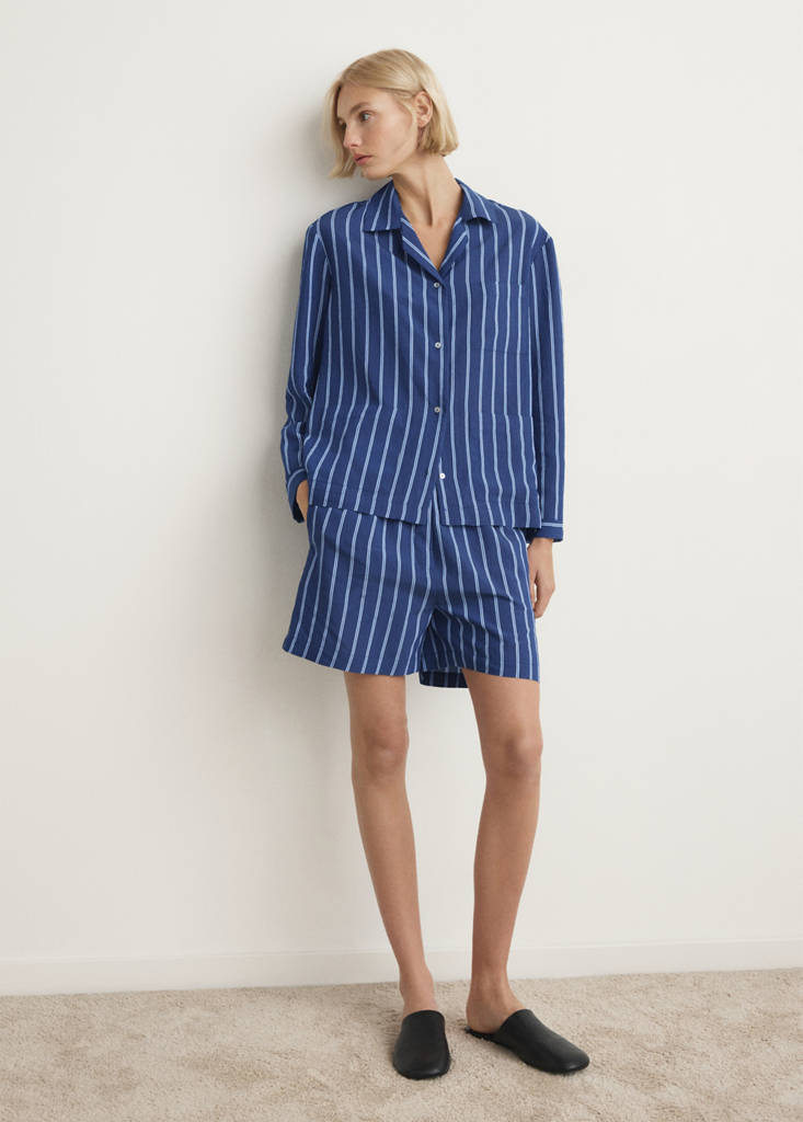 Striped pyjama shorts — Indigo Blue