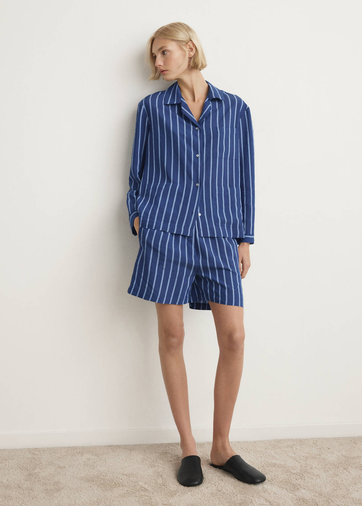 Striped pyjama shorts — Indigo Blue