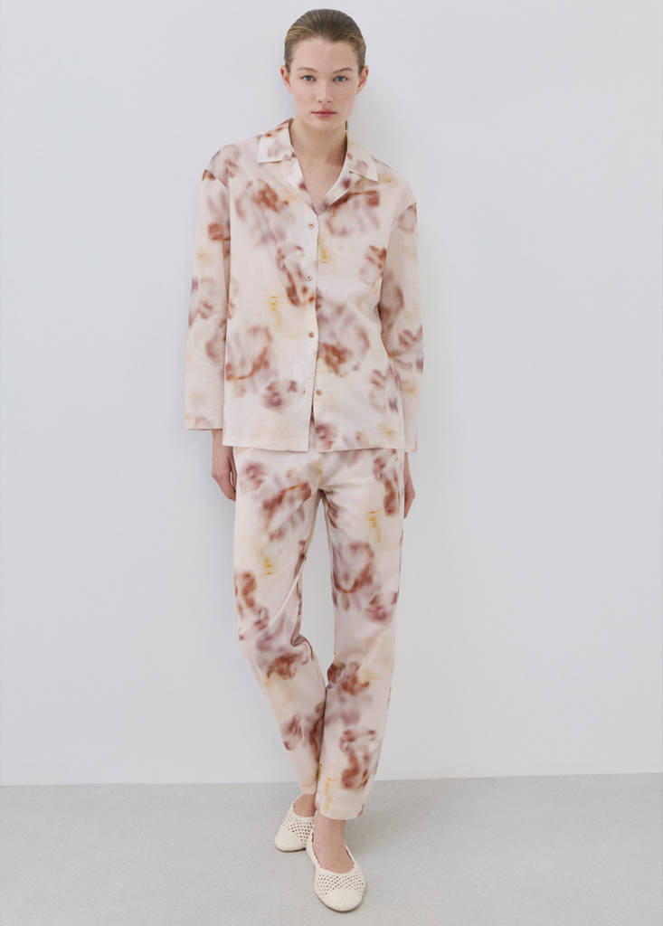 Floral-print cotton pyjama top — Brown