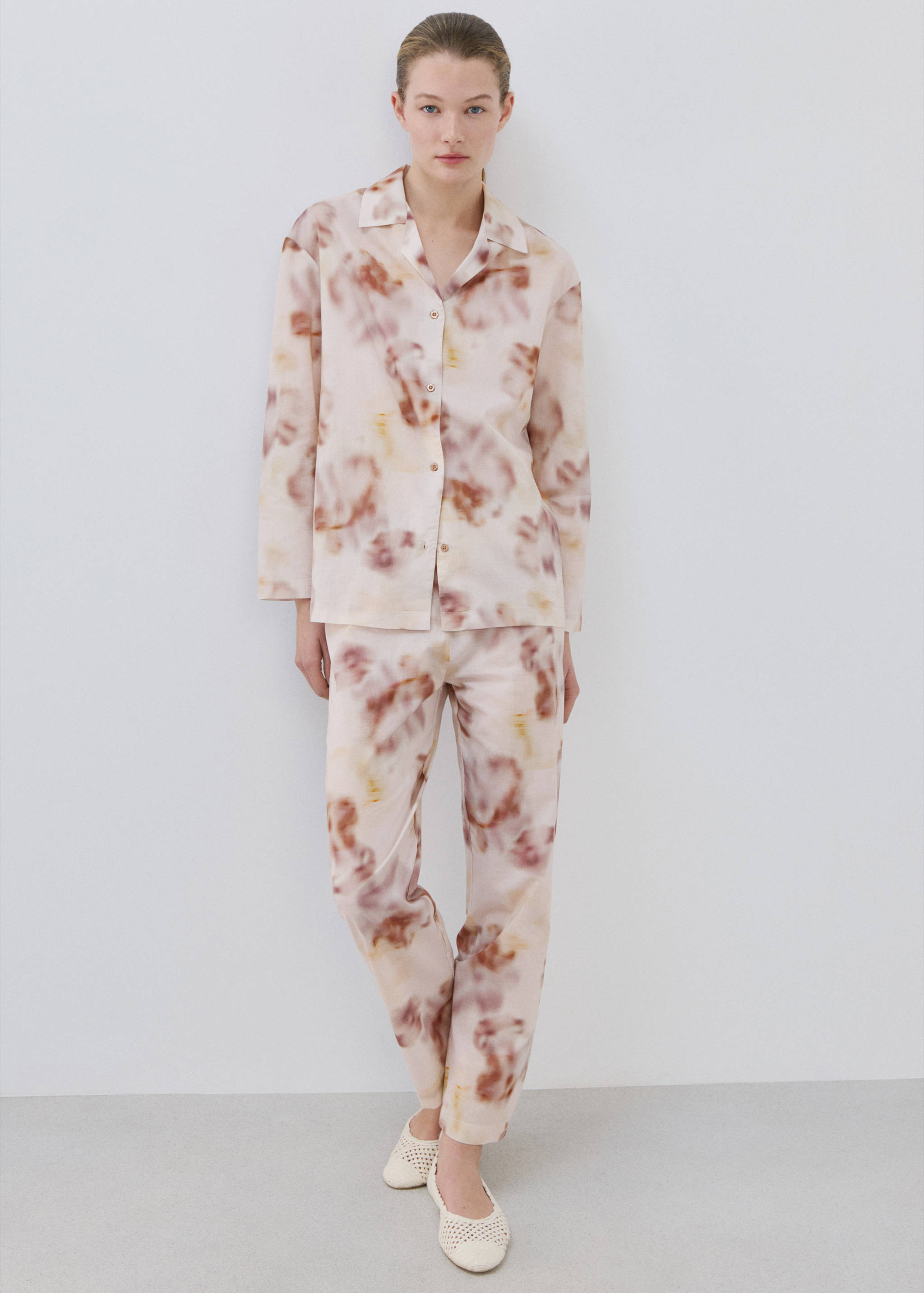 Camisa pijama algodón estampado floral - Plano general