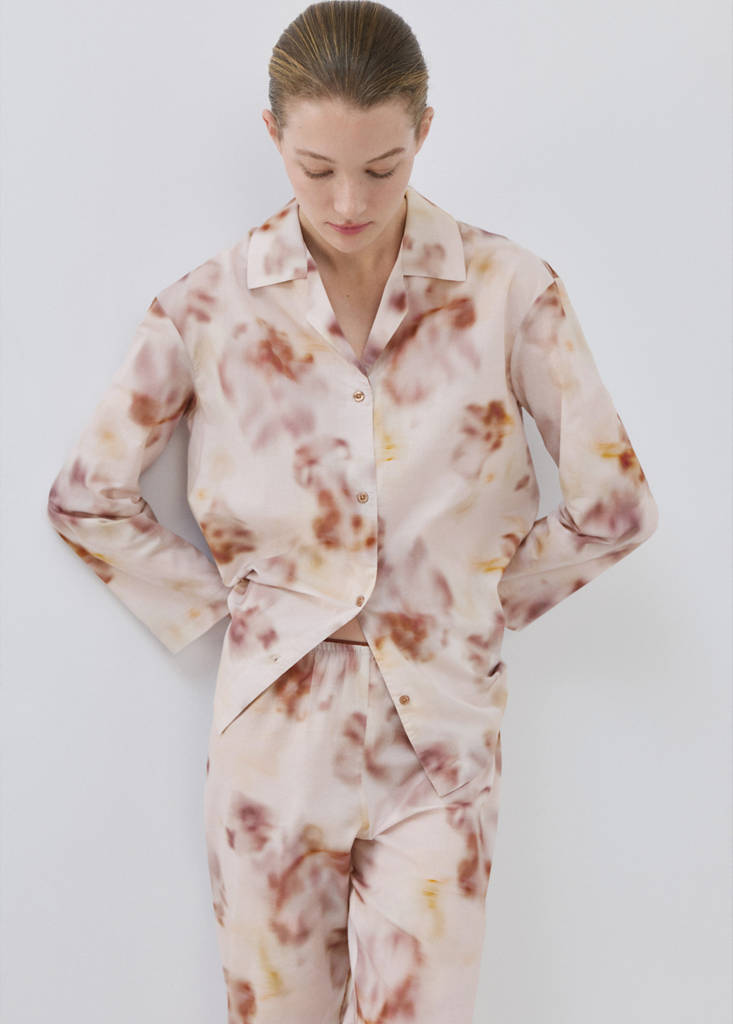 Floral-print cotton pyjama top — Brown