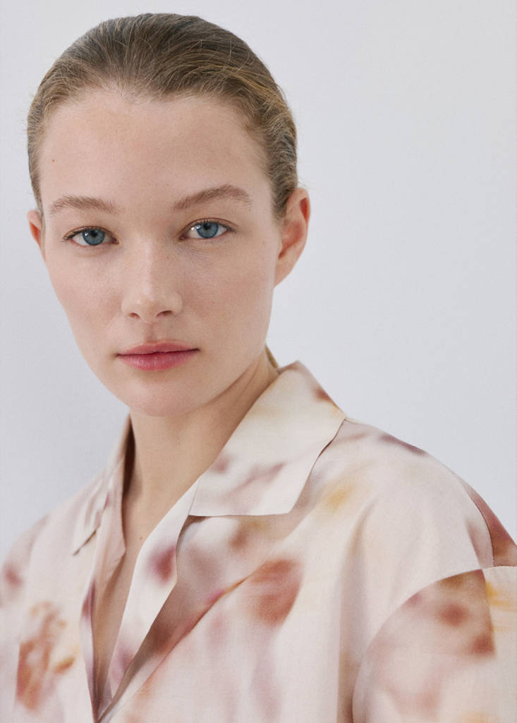 Floral-print cotton pyjama top — Brown