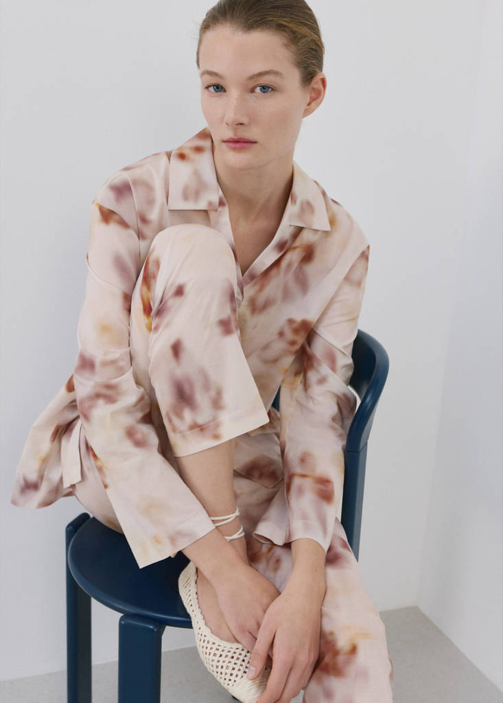 Floral-print cotton pyjama top — Brown