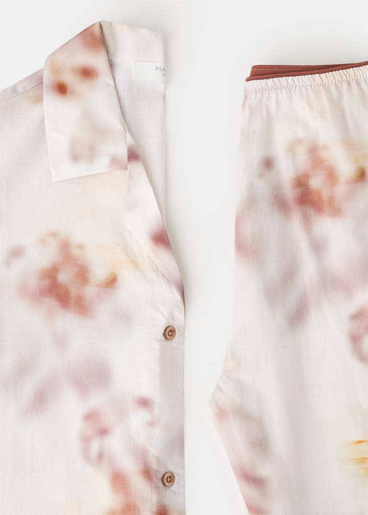 Floral-print cotton pyjama top — Brown