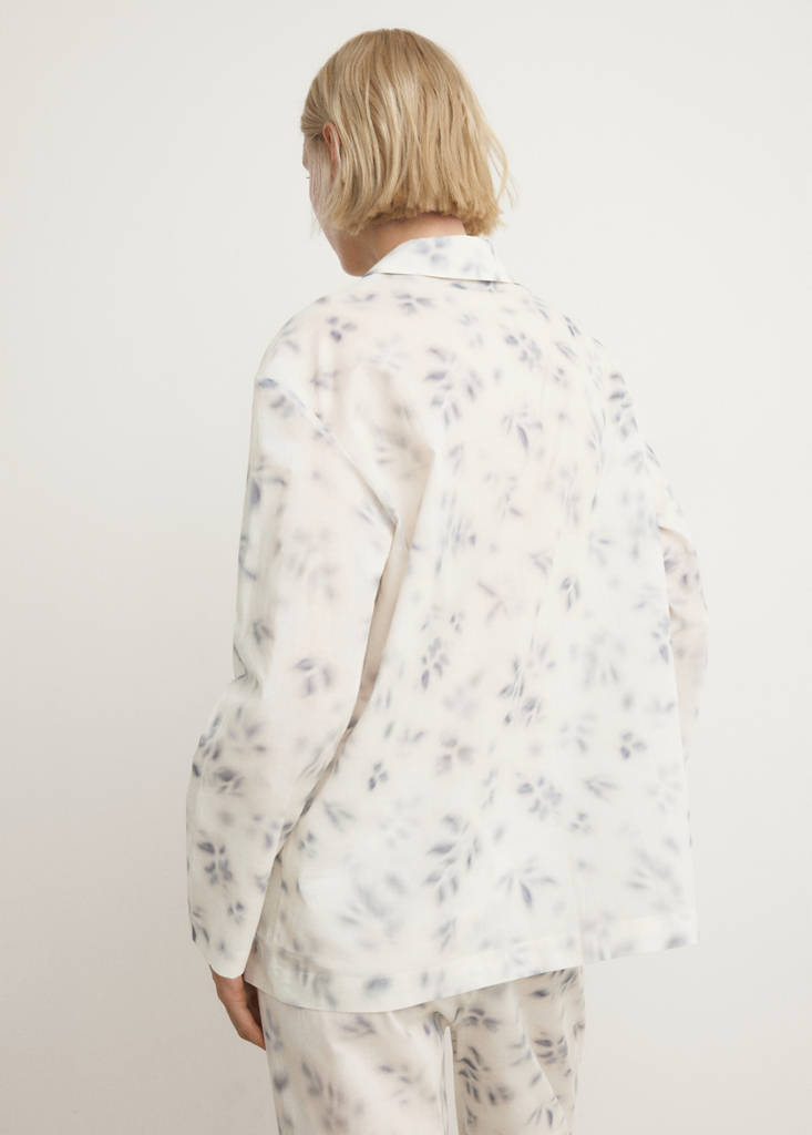 Floral-print cotton pyjama top — Ink Blue