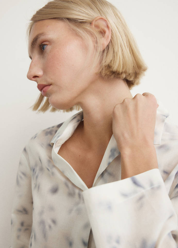 Floral-print cotton pyjama top — Ink Blue