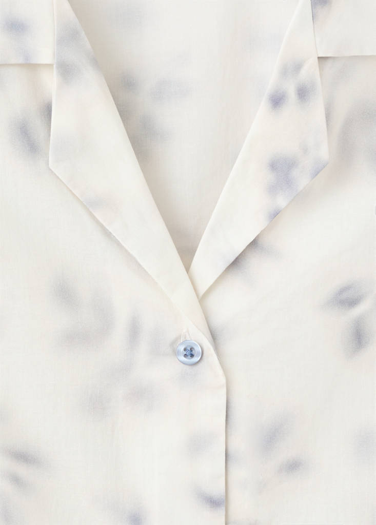 Floral-print cotton pyjama top — Ink Blue