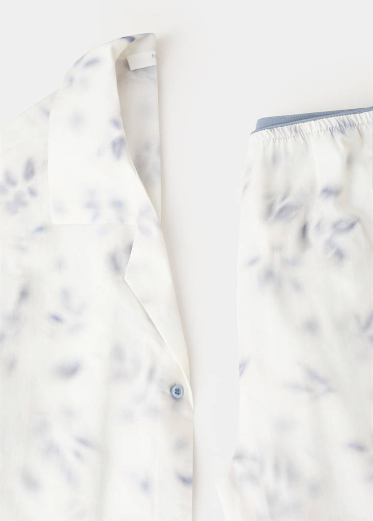 Floral-print cotton pyjama top — Ink Blue