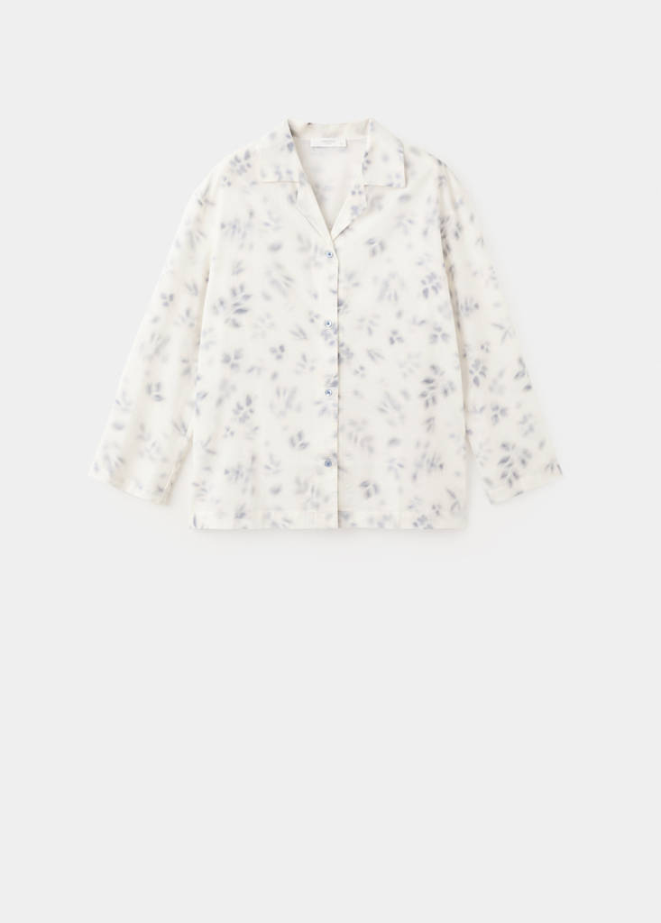 Floral-print cotton pyjama top — Ink Blue