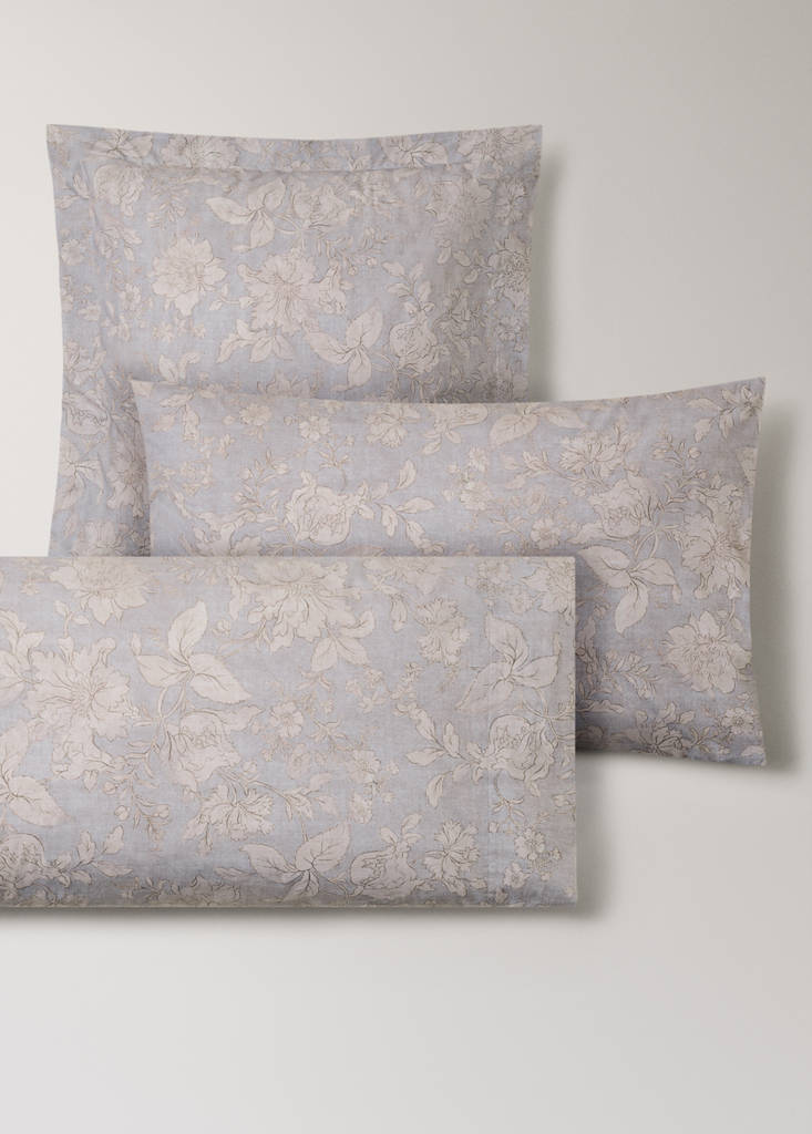 Two vintage floral percale cotton pillowcases 60x60 cm — Light/Pastel Grey