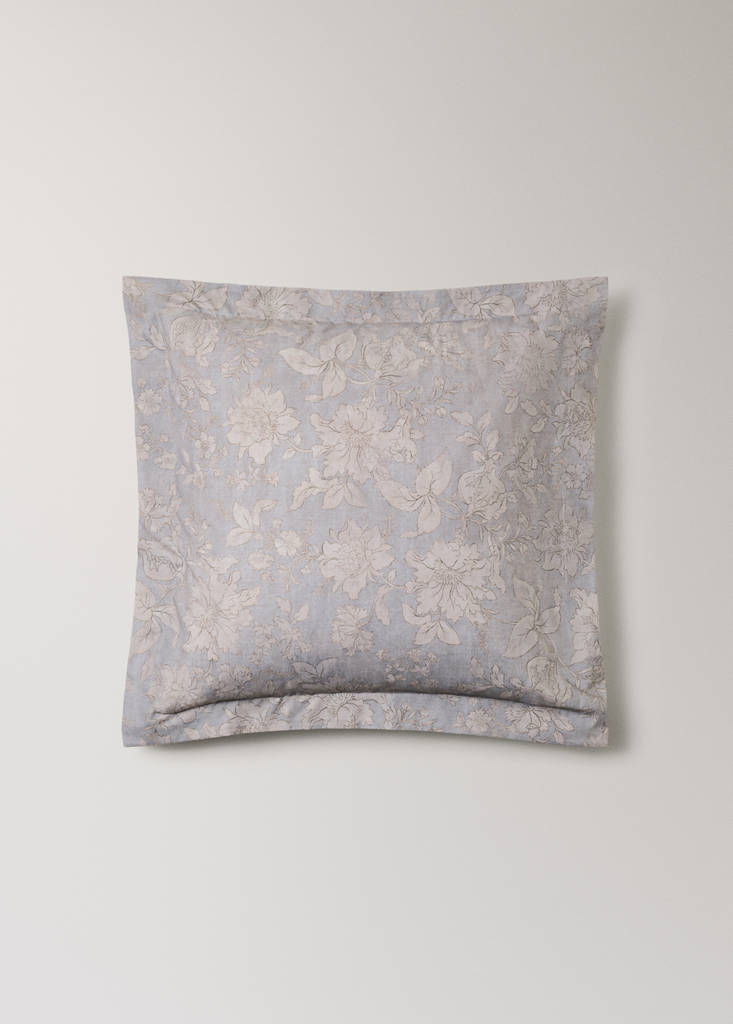 Two vintage floral percale cotton pillowcases 60x60 cm — Light/Pastel Grey