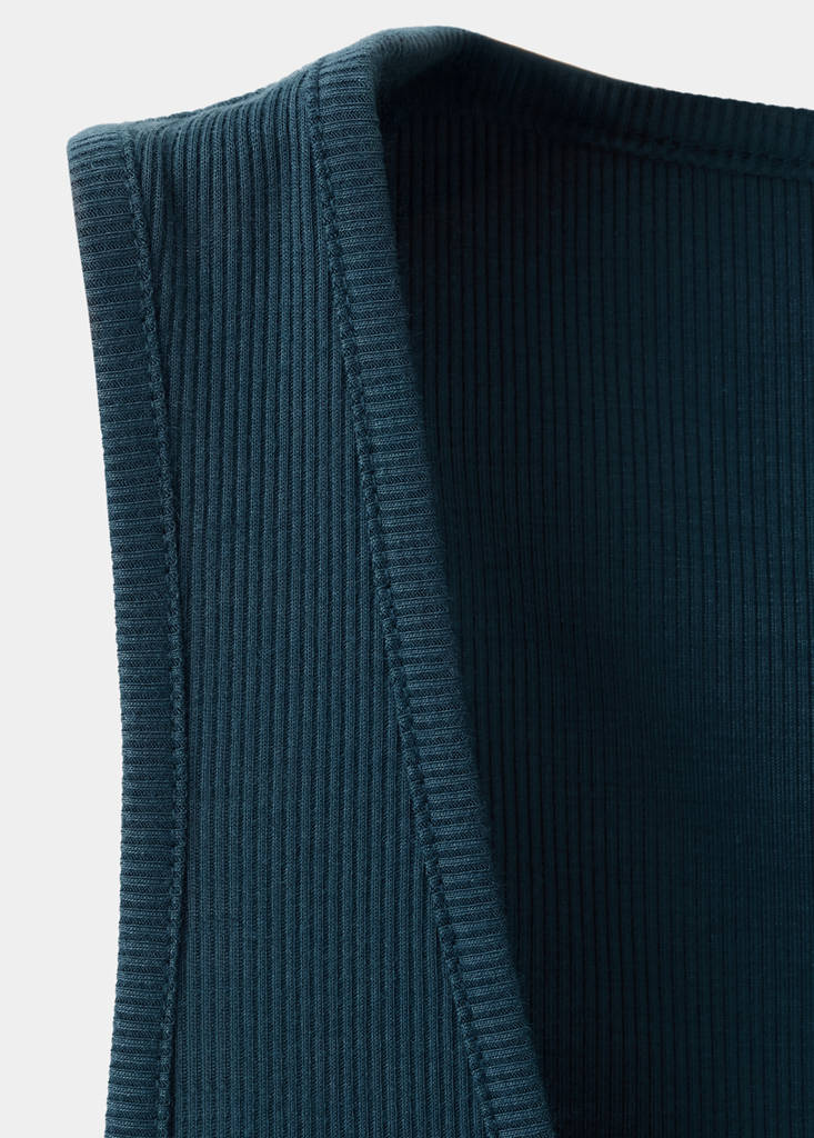 Sleeveless top with round neckline and button detail — Dark Navy