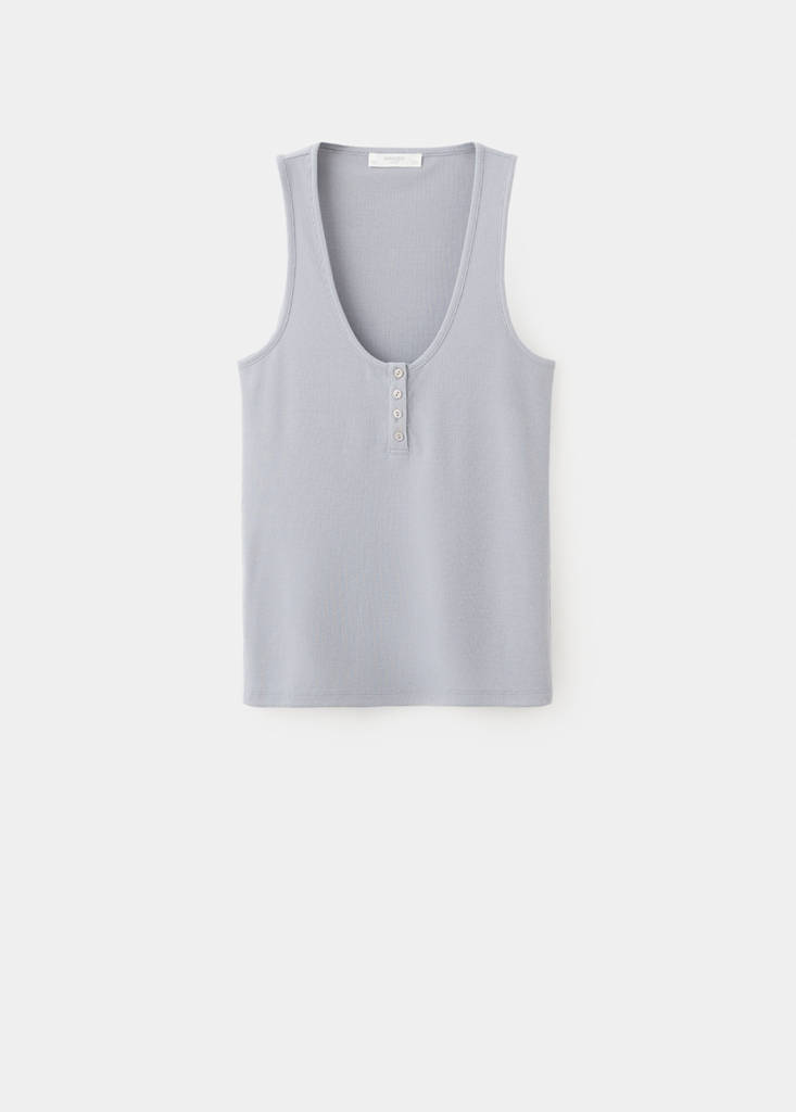 Sleeveless top with round neckline and button detail — Grey