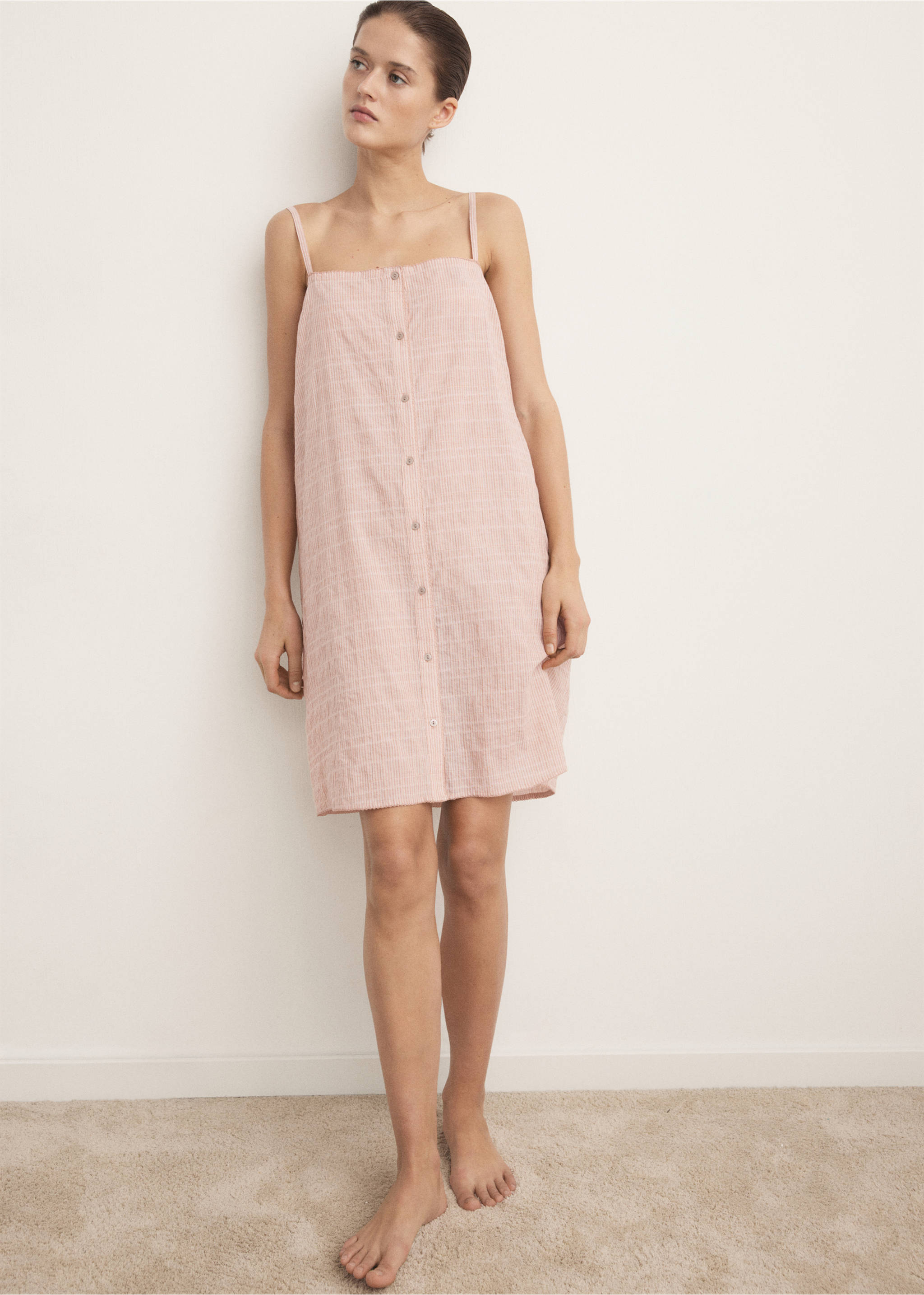 Gaun tidur tali spagthetti katun - Tampilan Umum, Oranye. Ref: 27053327-00.