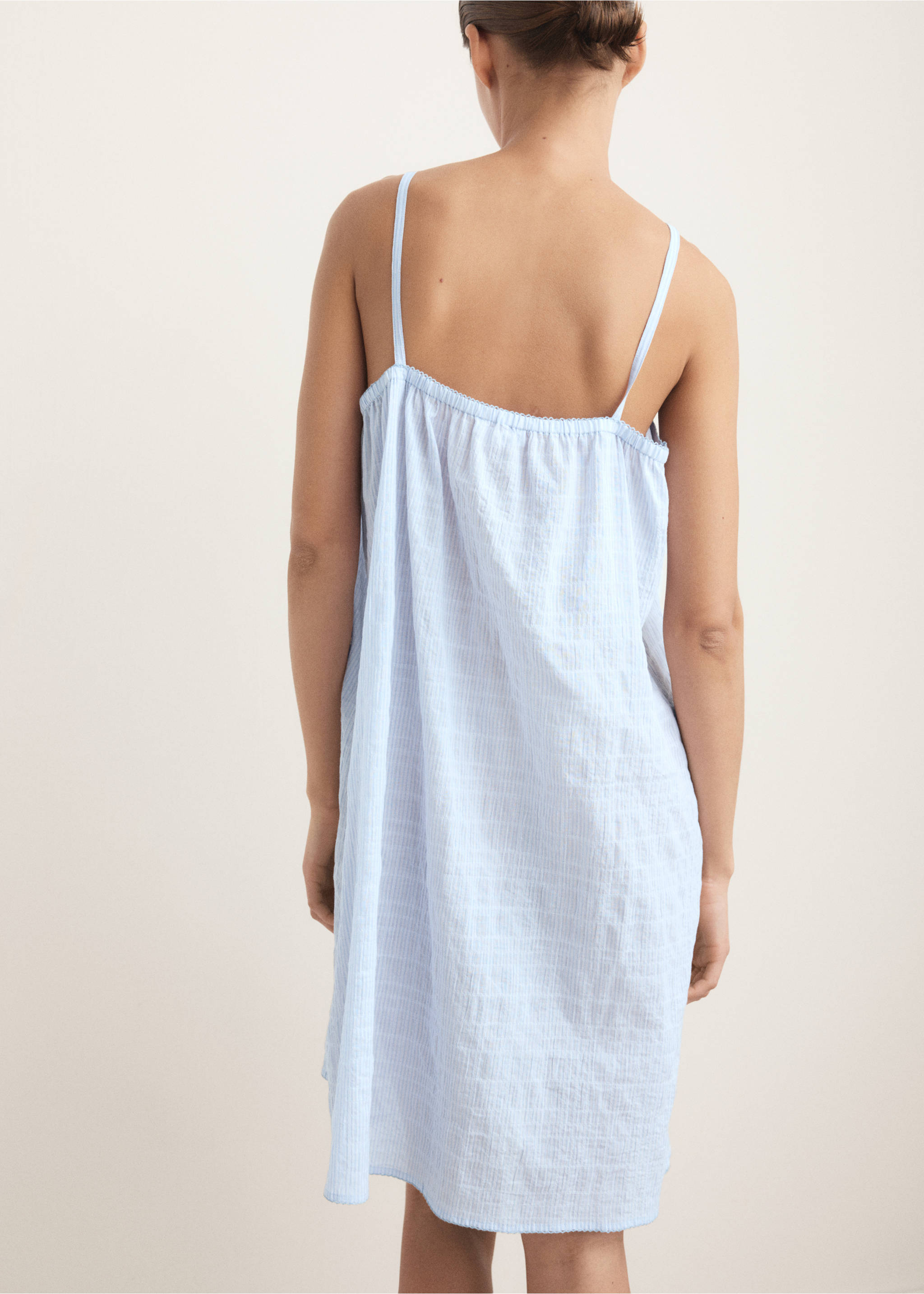 Chemise de nuit coton à bretelles - Verso de l’article, Bleu. Ref: 27053327-00.