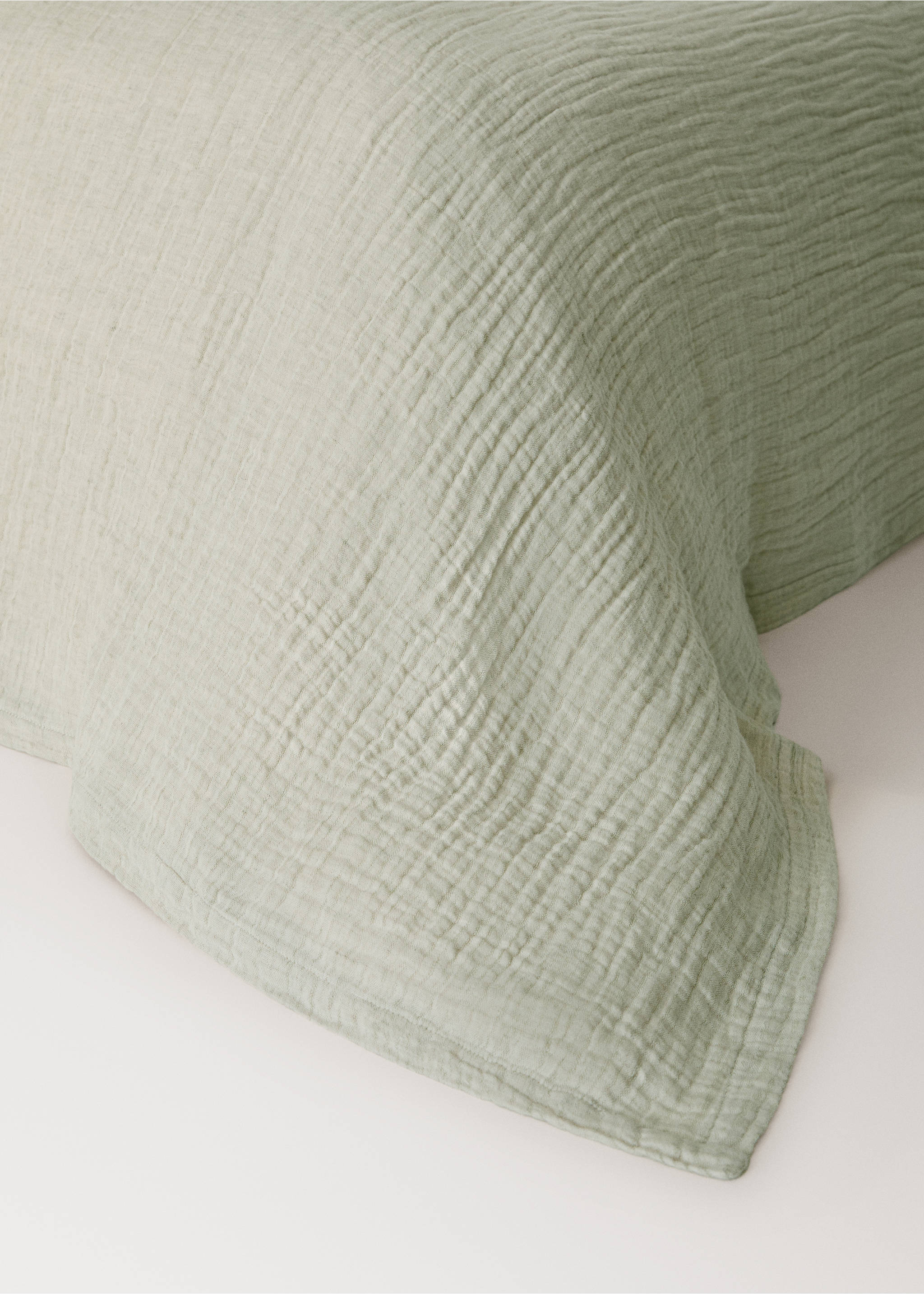 Linen cotton melange bedspread for Bed 180/200 cm - Details of the article 8, Pastel Green. Ref: 27053334-00.