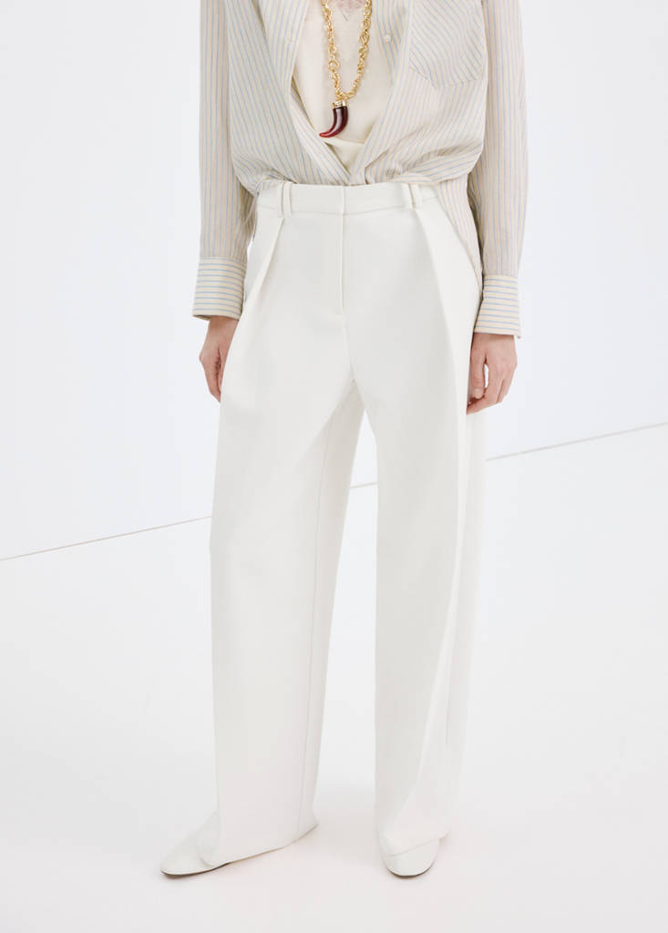 Wide leg mid-rise pleated trousers — White