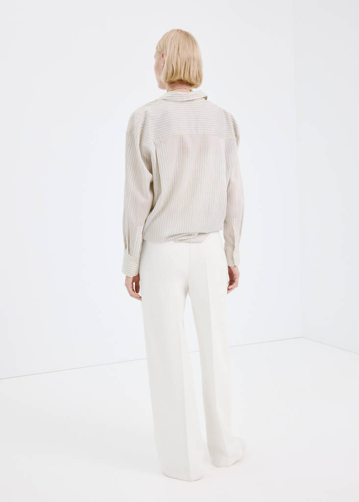 Wide leg mid-rise pleated trousers — White