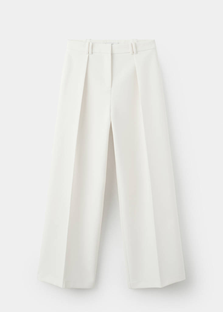 Wide leg mid-rise pleated trousers — White