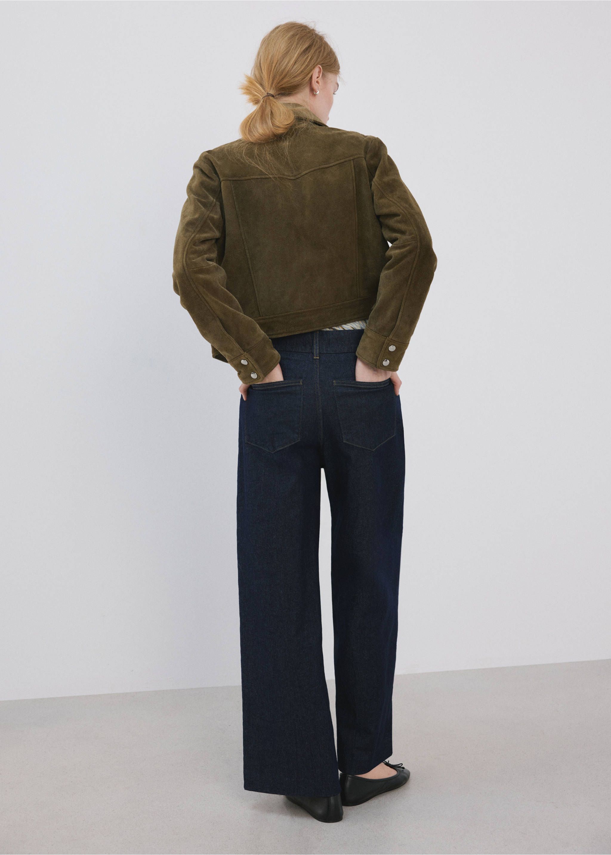 高腰宽腿车缝牛仔裤 - null, 蓝色. Ref: 27053338-00.