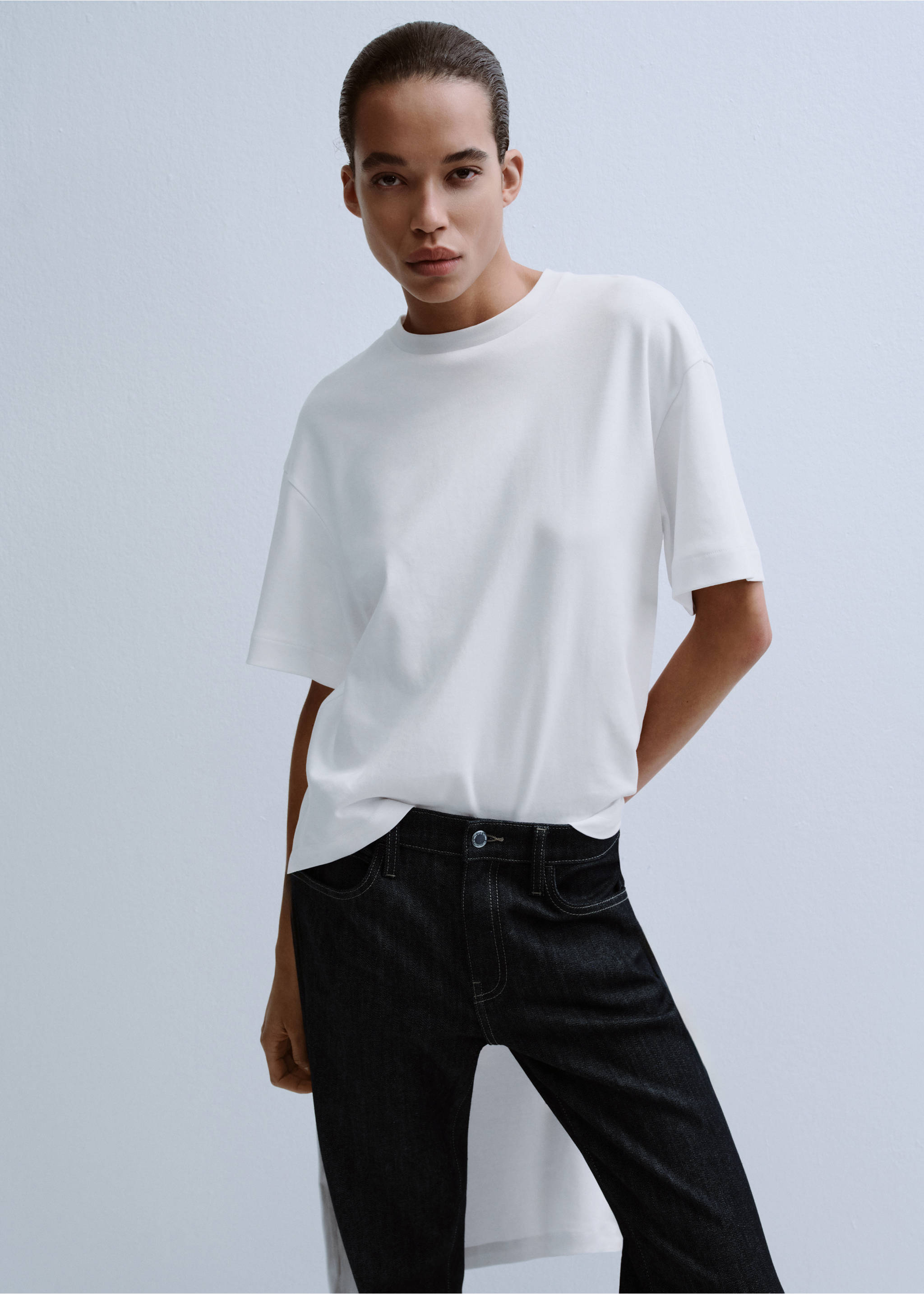 Asymmetric longline T-shirt - Medium plane, White. Ref: 27053342-00.
