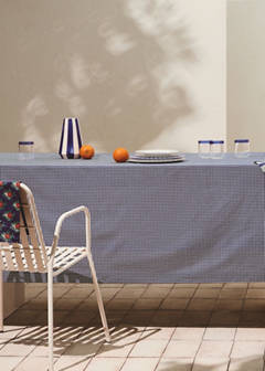 Vichy check cotton tablecloth for 8 to 10 guests — Blue 1