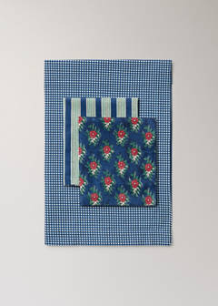 Vichy check cotton tablecloth for 8 to 10 guests — Blue 4