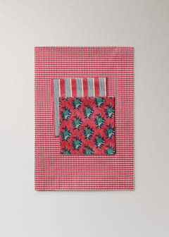 Vichy check cotton tablecloth for 8 to 10 guests — Red 4