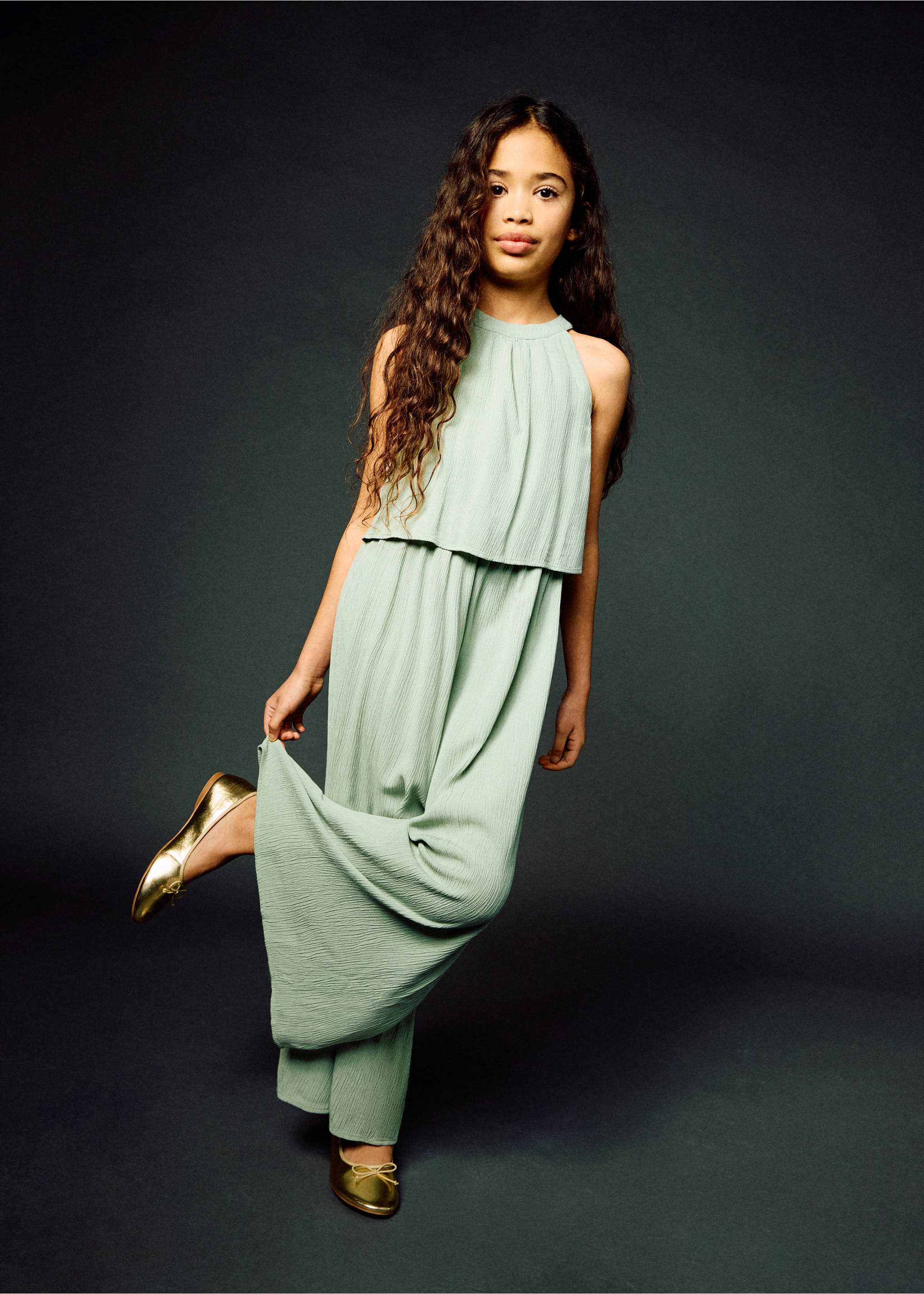 Textured long jumpsuit - General plane, Green. Ref: 27053723-00.