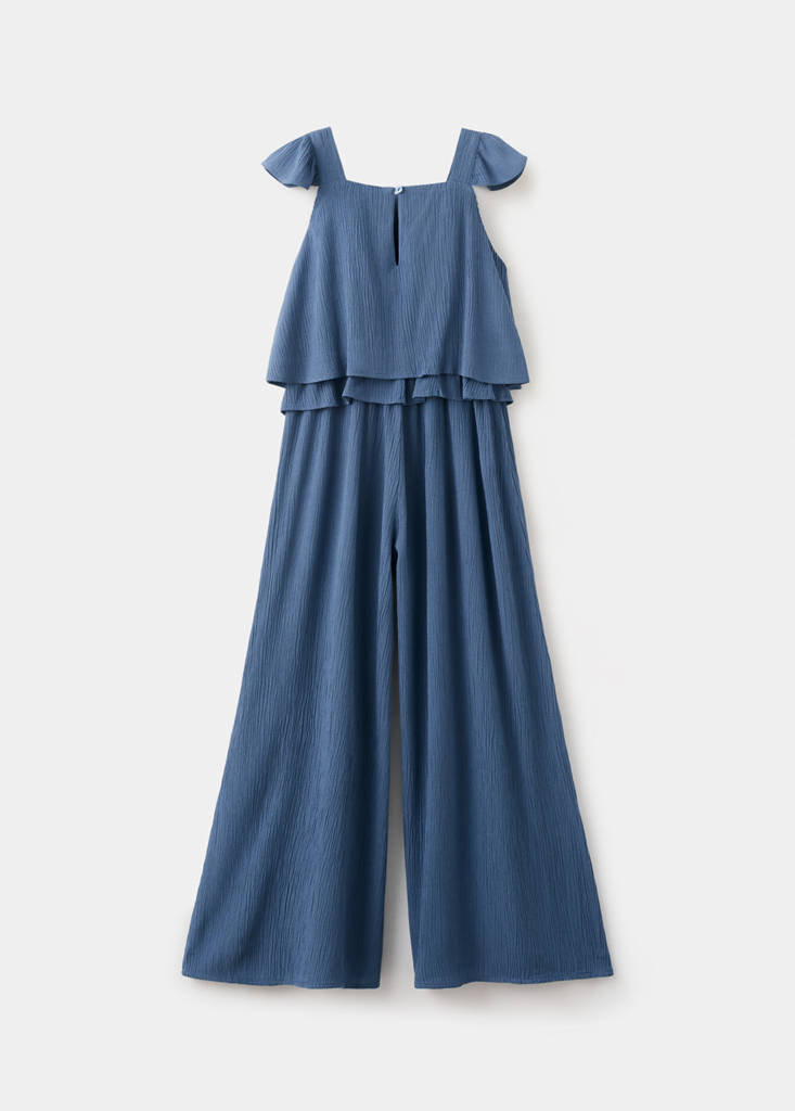 Frilled long jumpsuit — Navy