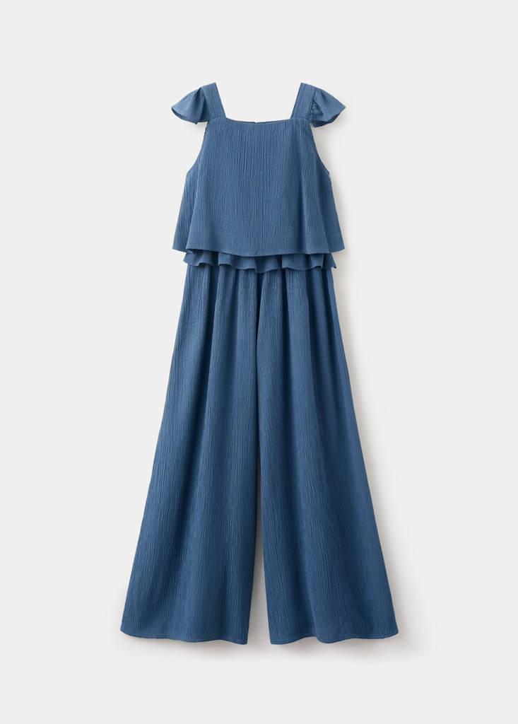 Frilled long jumpsuit — Navy