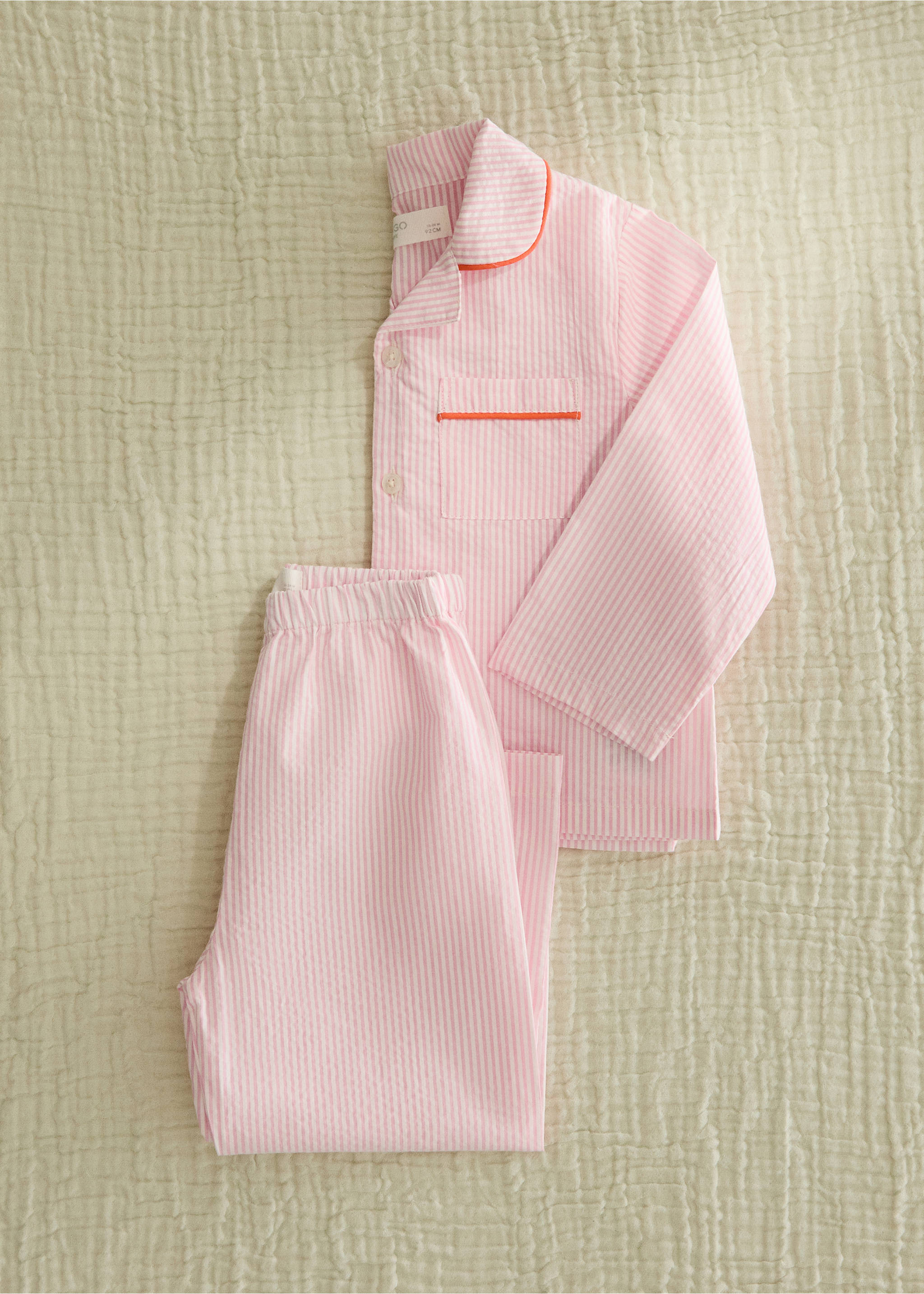 Two-piece striped seersucker cotton children’s pajamas - General plane, Pastel Pink. Ref: 27053739-00.