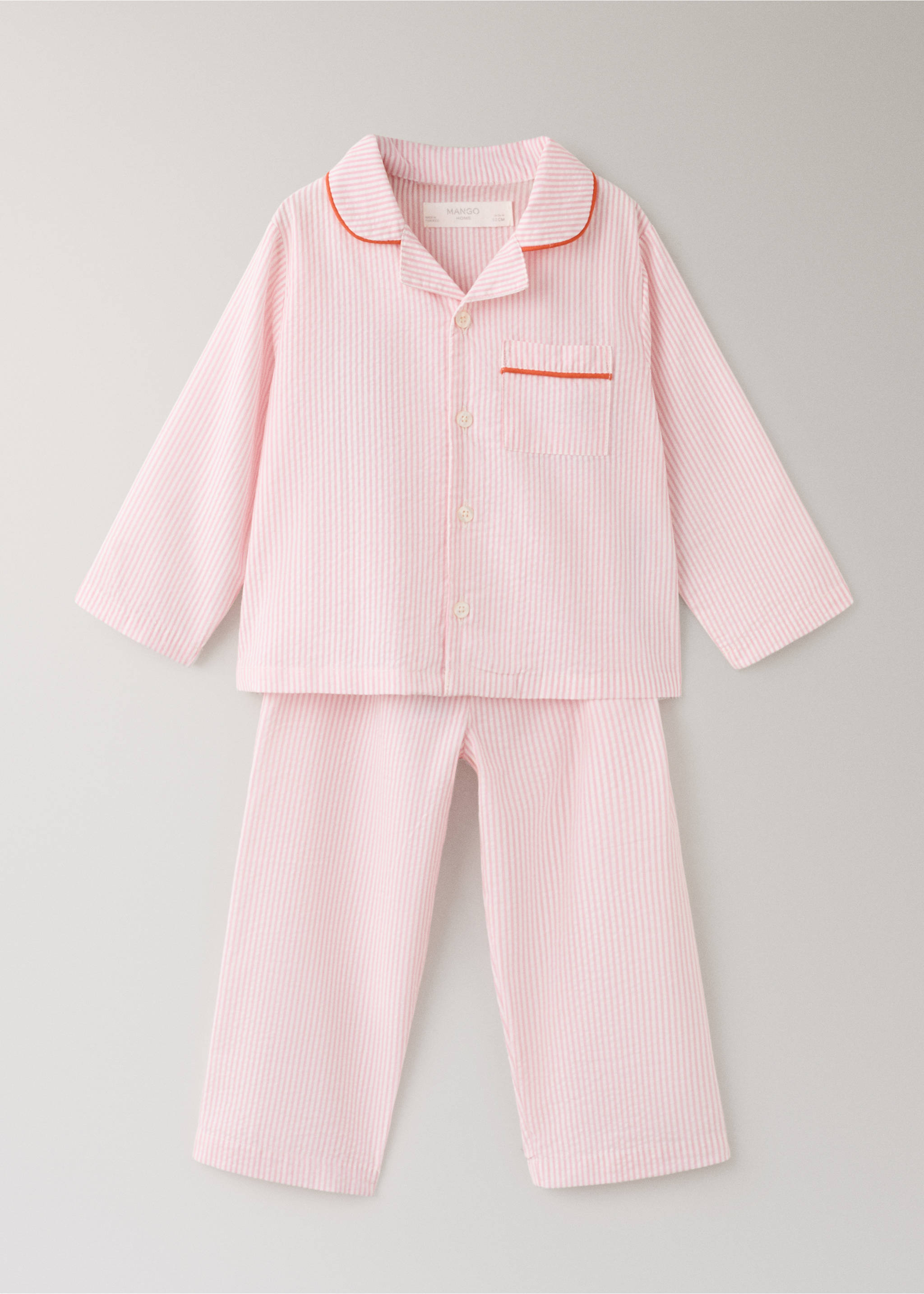 Two-piece striped seersucker cotton children’s pajamas - Article without model, Pastel Pink. Ref: 27053739-00.