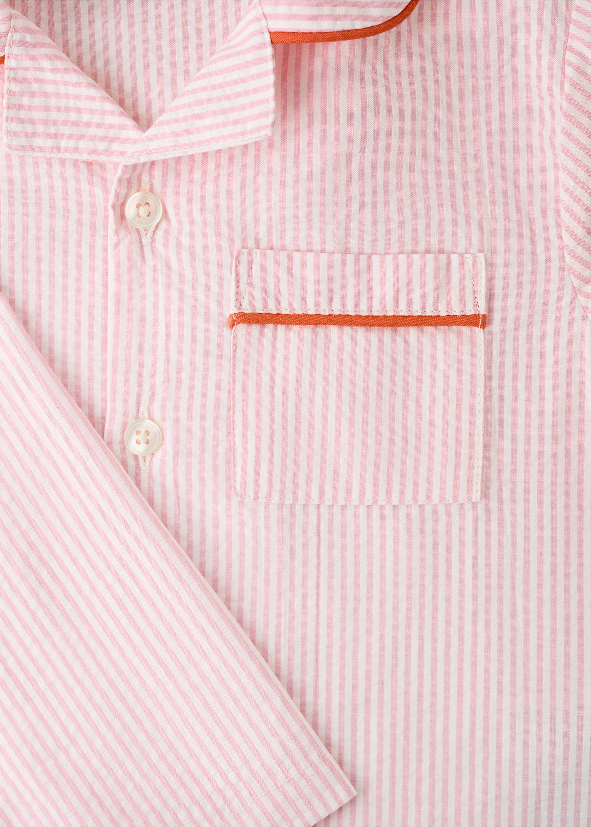 Two-piece striped seersucker cotton children’s pajamas - Details of the article 2, Pastel Pink. Ref: 27053739-00.