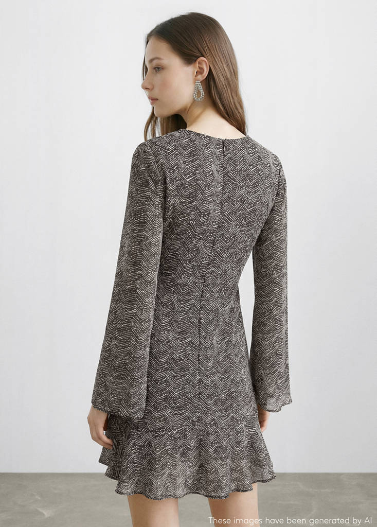 Flowy printed dress — Charcoal