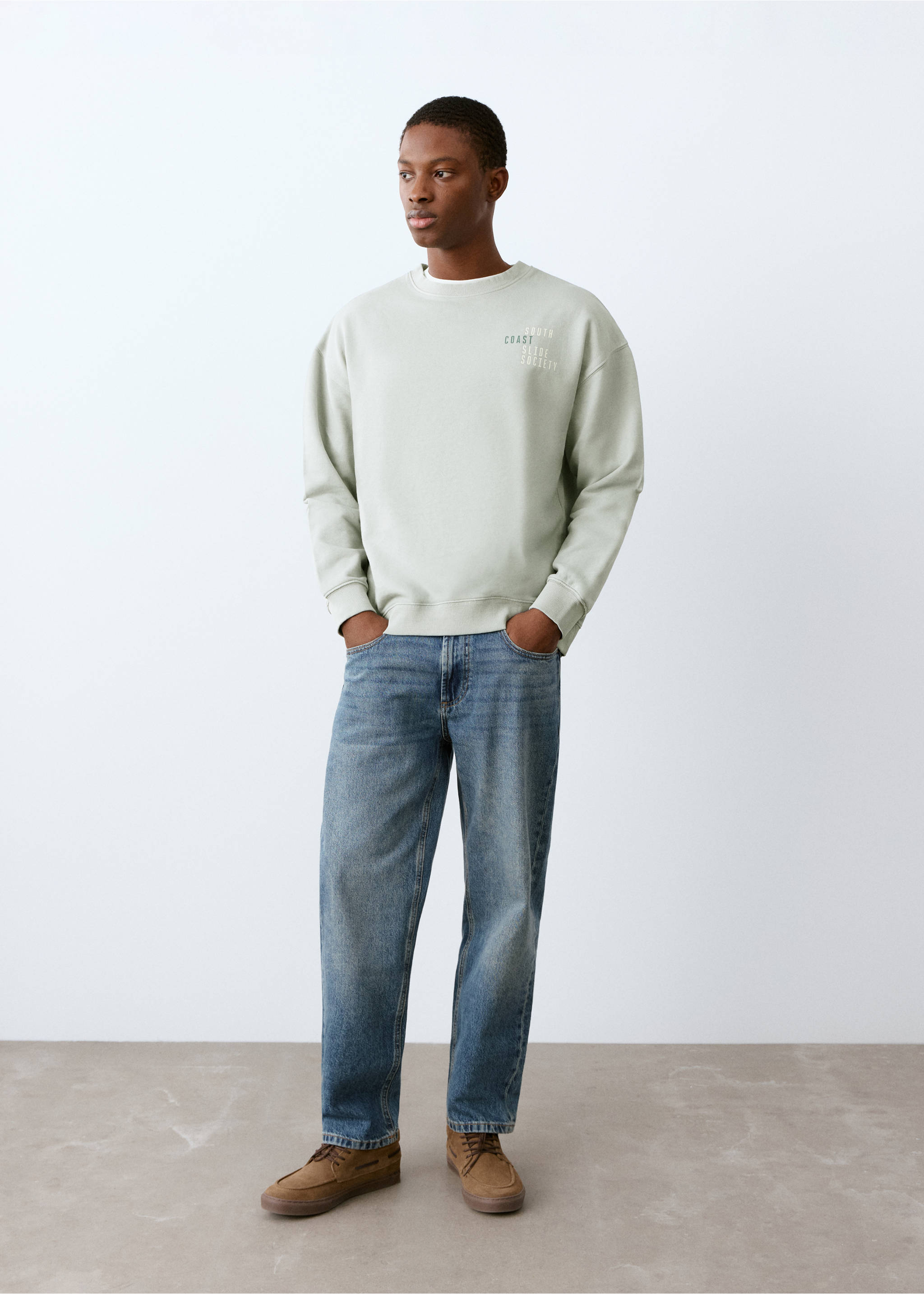 Принтованный свитшот из хлопка - Общий план, Морская волна. Ref: 27054050-00.