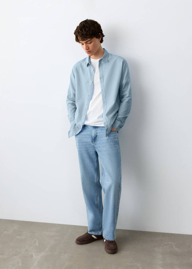 Straight linen shirt — Sky Blue