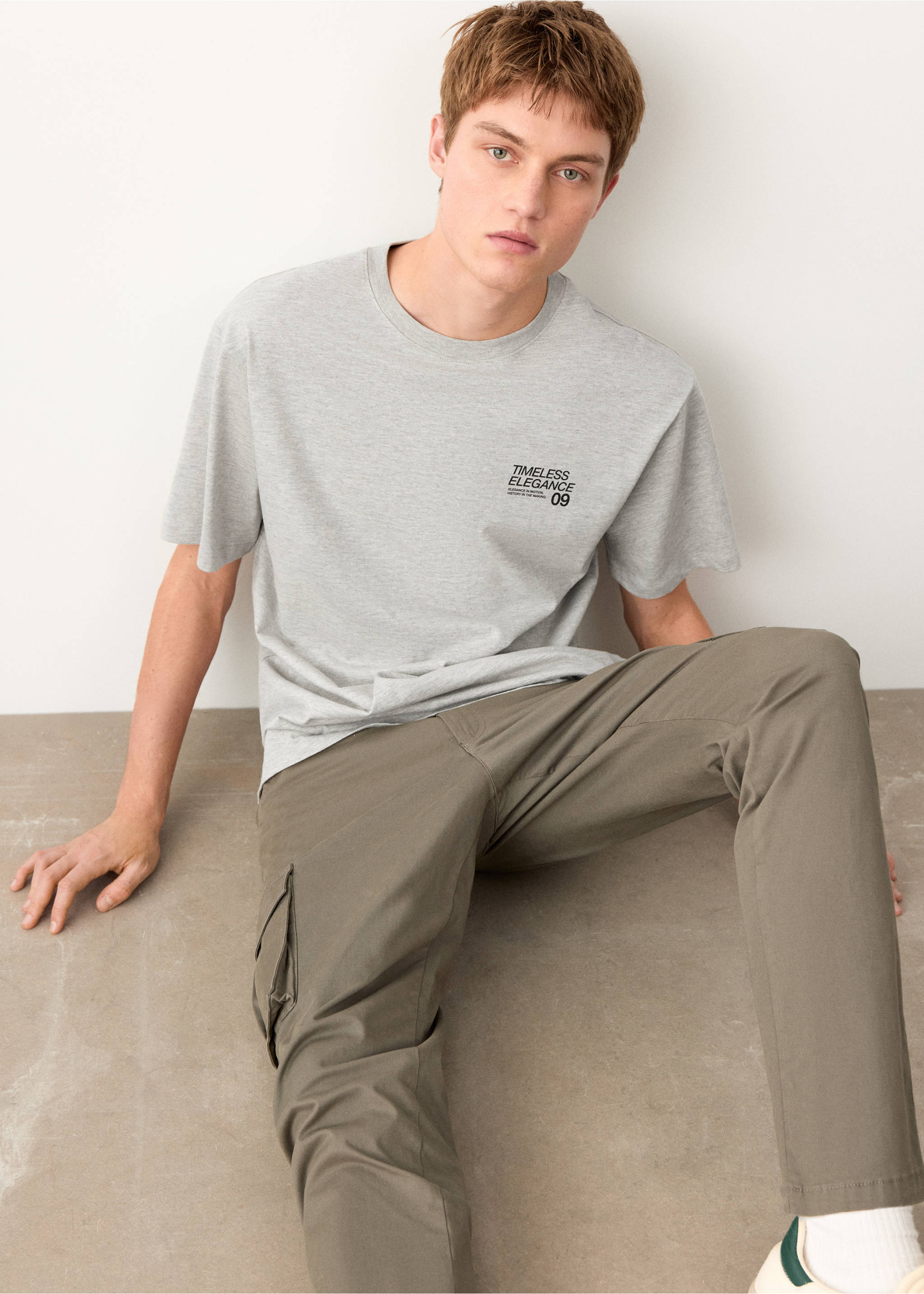 Printed cotton-blend t-shirt - Details of the article 2, Medium Heather Grey. Ref: 27054053-00.