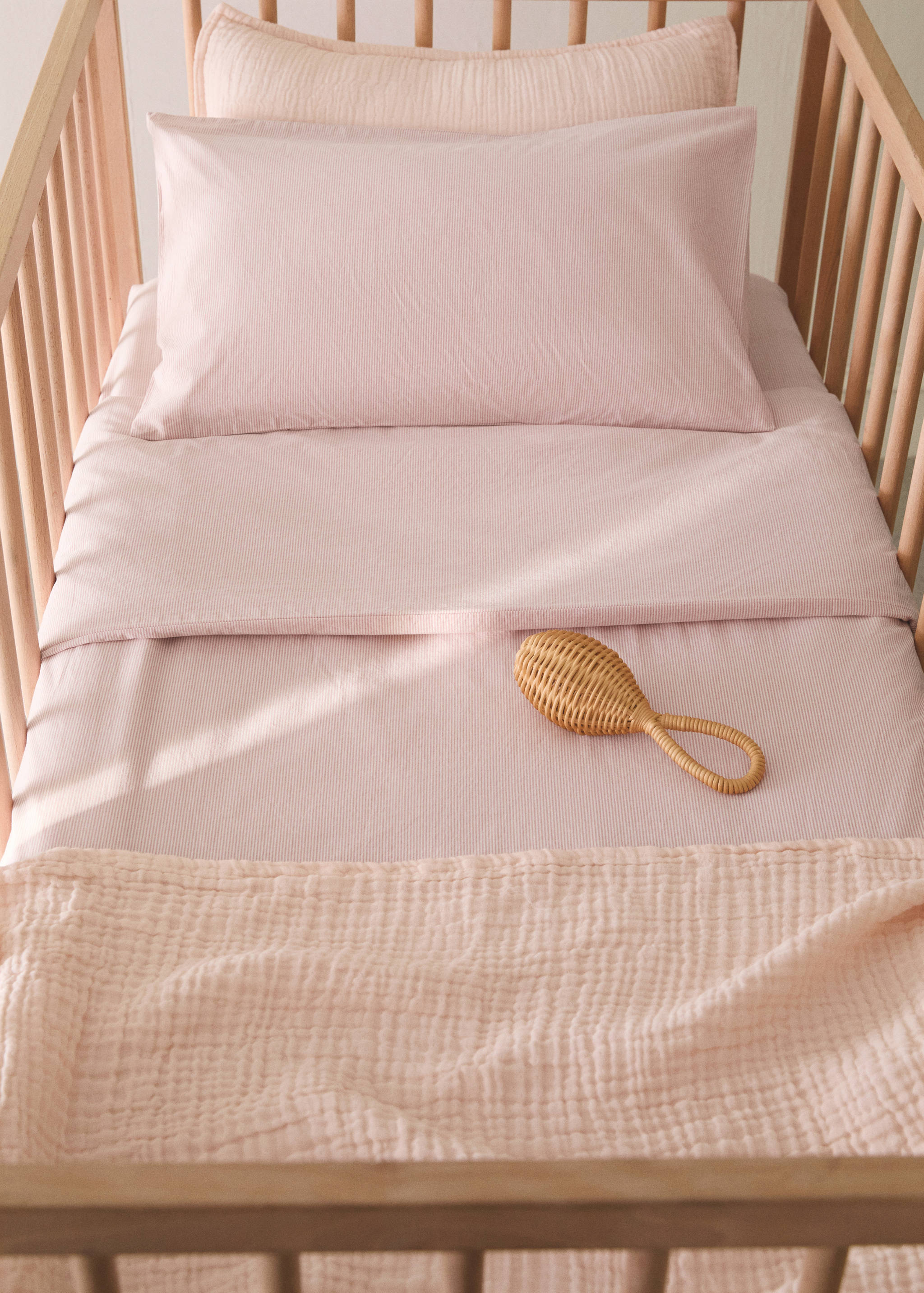 Cot bed duvet cover with fine striped yarn-dyed cotton - General plane