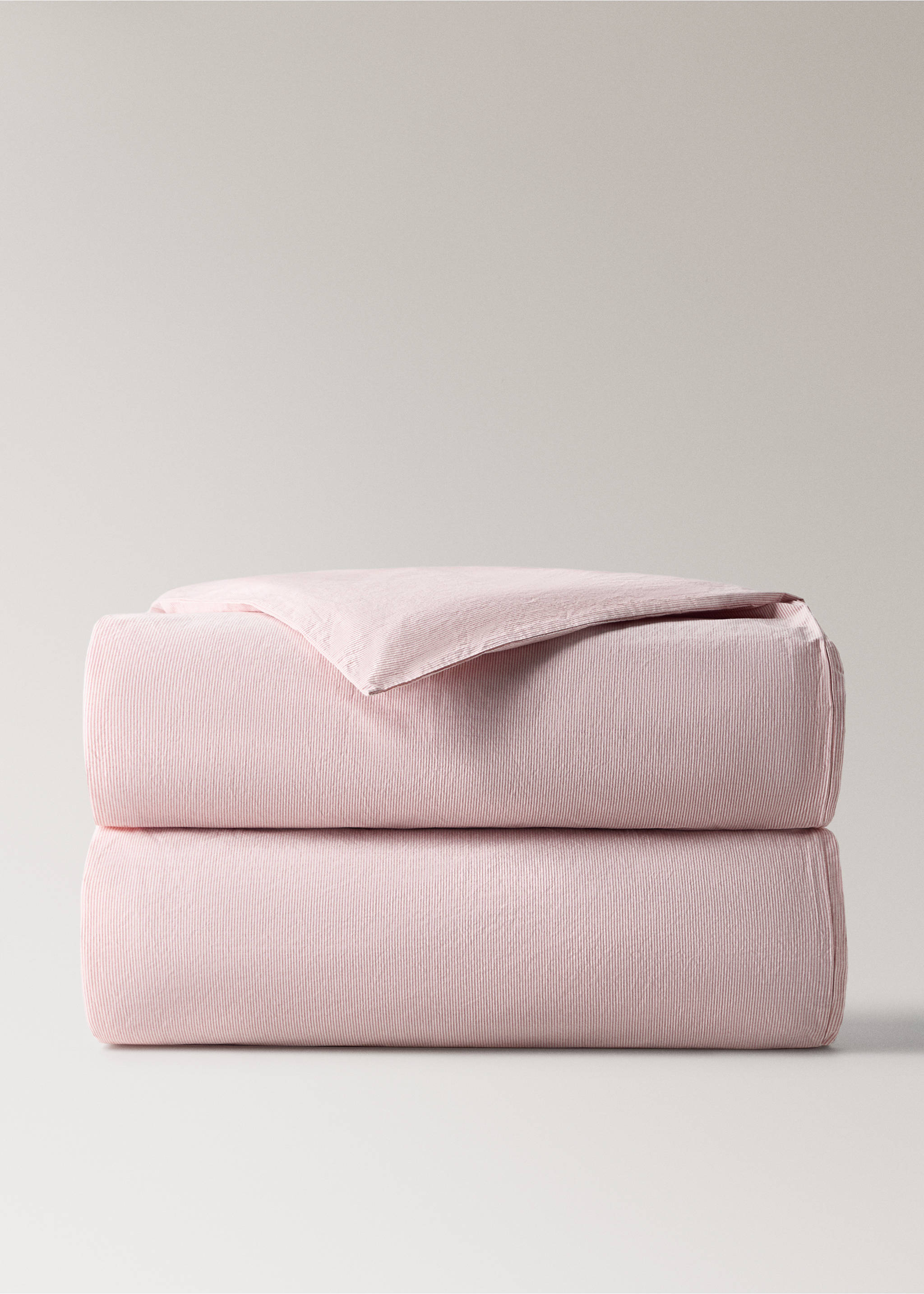 Cot bed duvet cover with fine striped yarn-dyed cotton - Article without model, Grapefruit. Ref: 27054057-00.