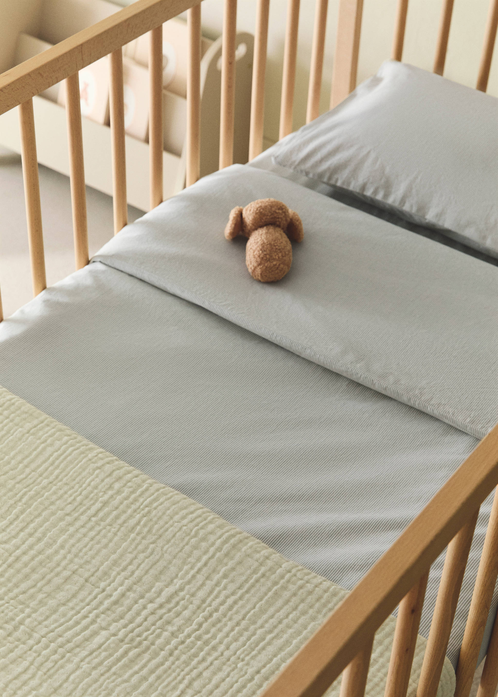 Cot bed duvet cover with fine striped yarn-dyed cotton - General plane