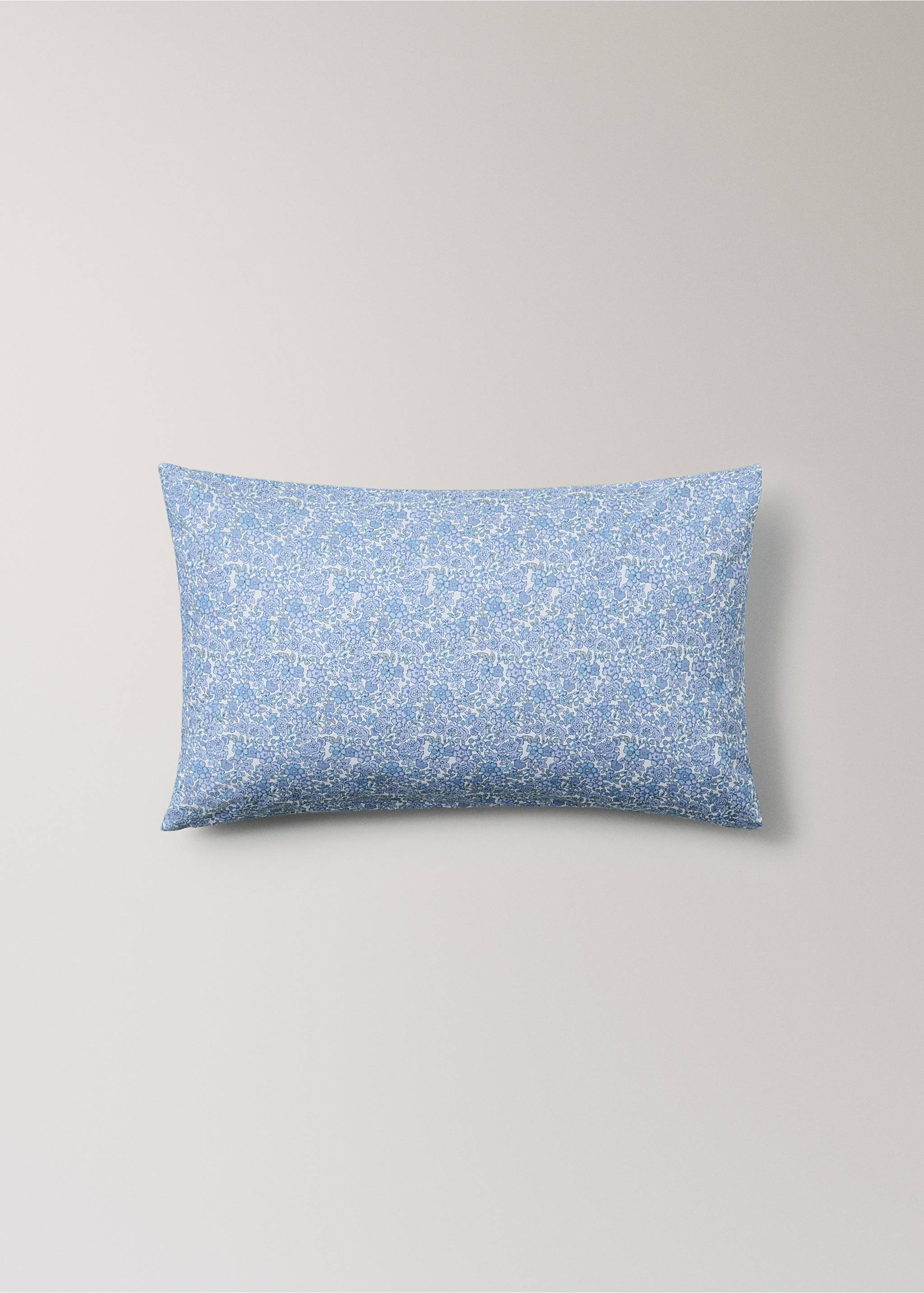 Mini cot pillowcase in cotton percale with floral design - Article without model, Blue. Ref: 27054059-00.