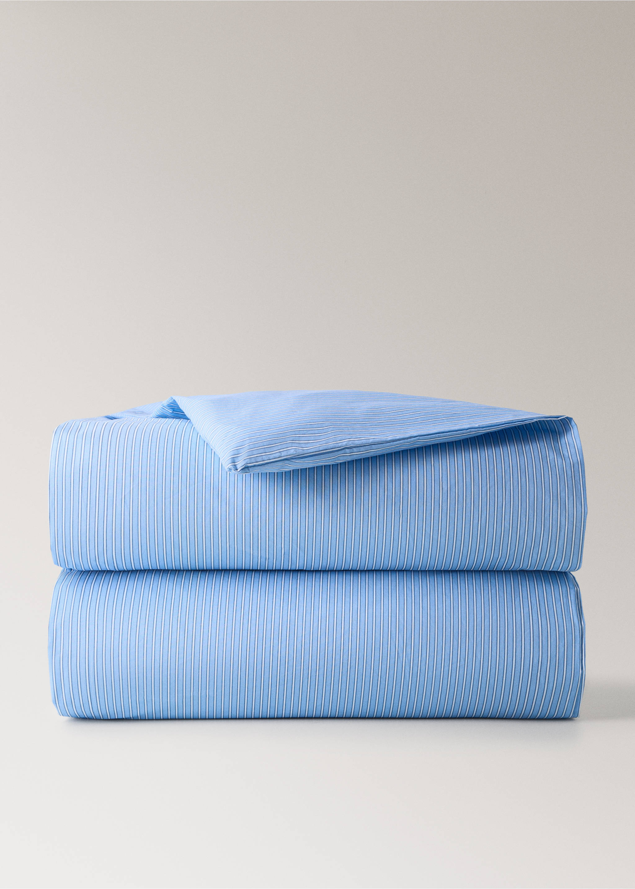 Bicolour striped percale cot duvet cover - Article without model, Blue. Ref: 27054061-00.