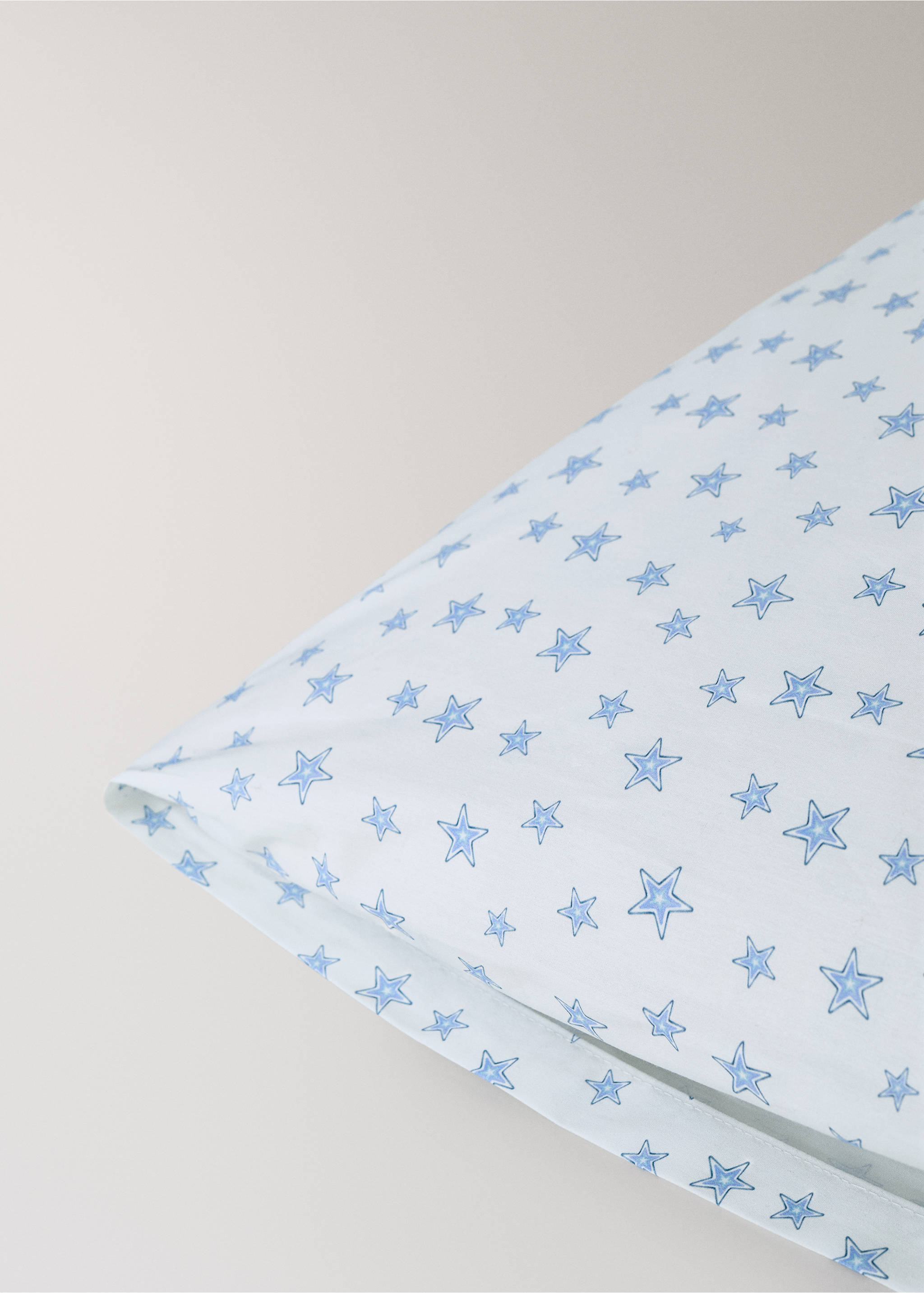 Children's pillowcase in cotton percale with star pattern 30x50 cm - Details of the article 1, Blue. Ref: 27054062-00.
