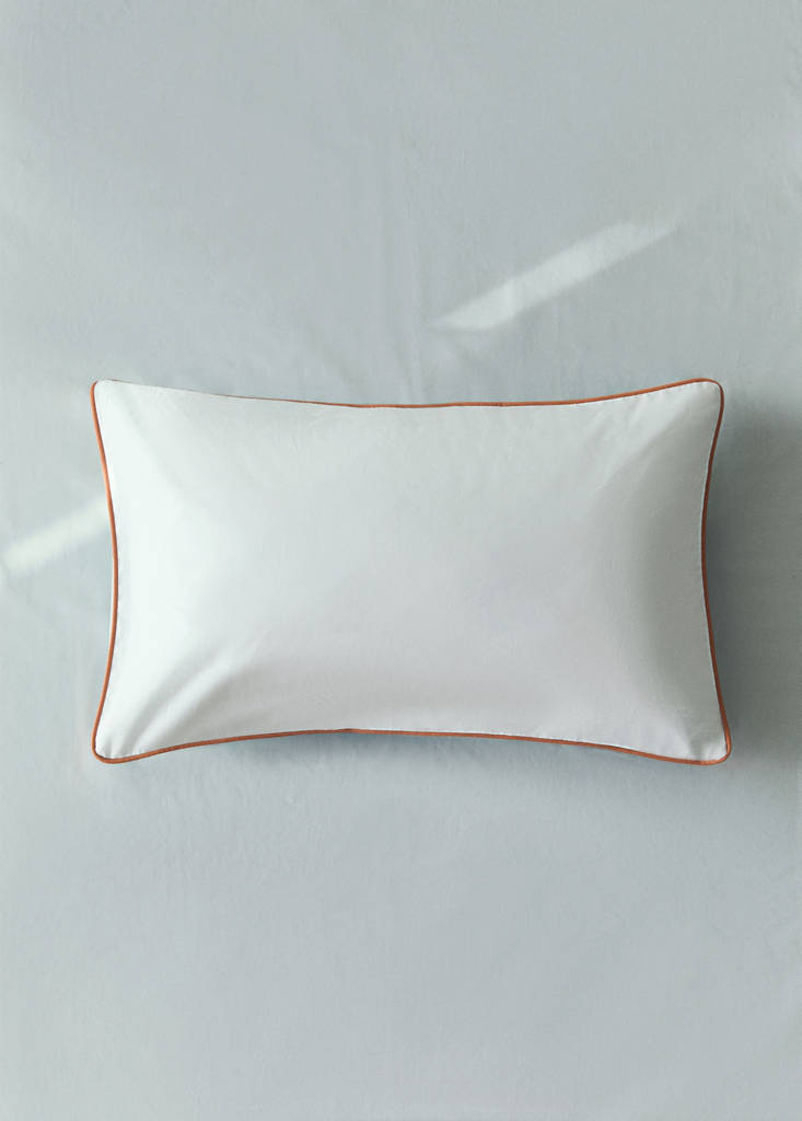 Reversible cotton percale cot pillowcase with contrast piping 30x50 cm — Aqua Green